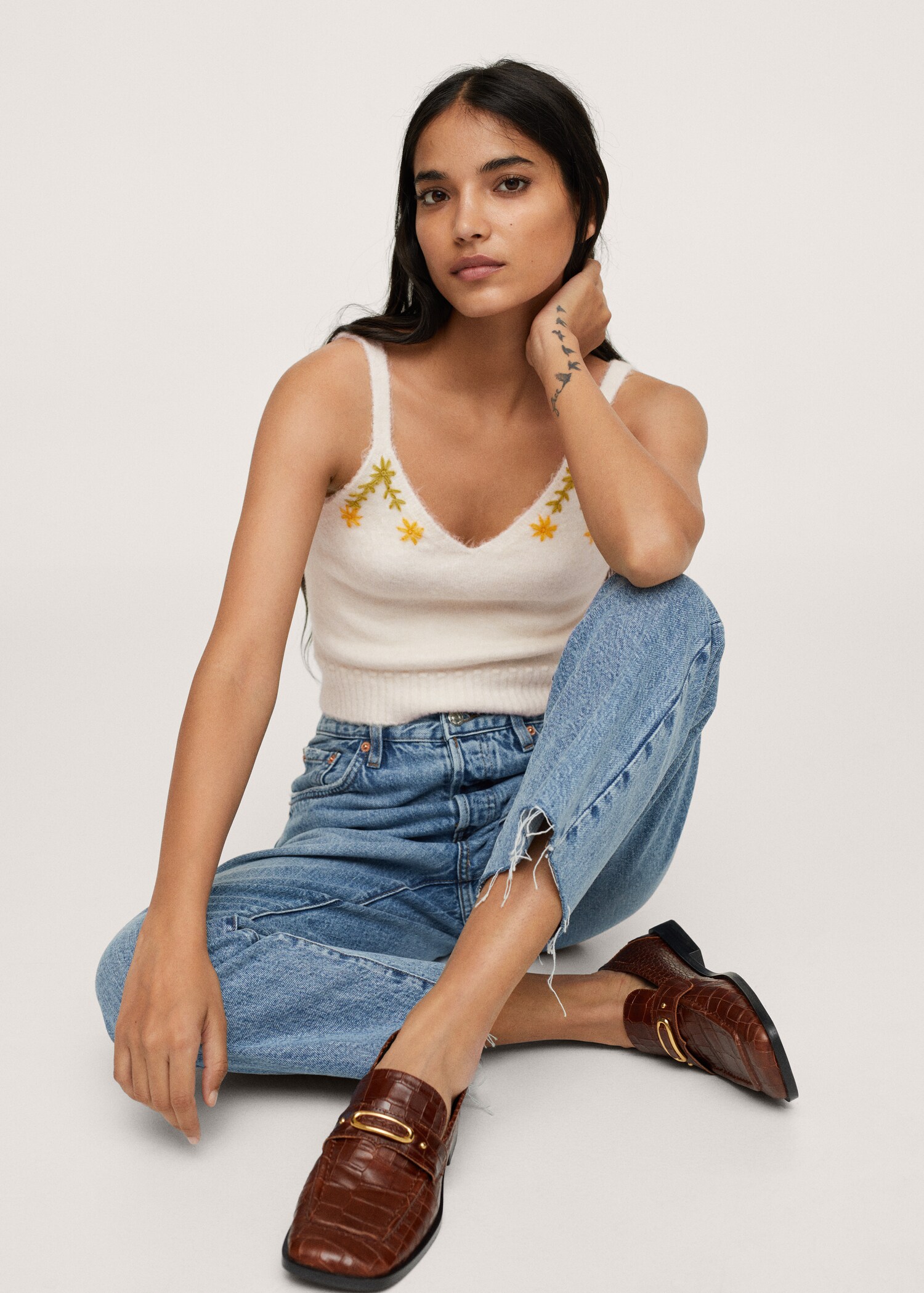 Flowers knitted cropped top - Details of the article 1