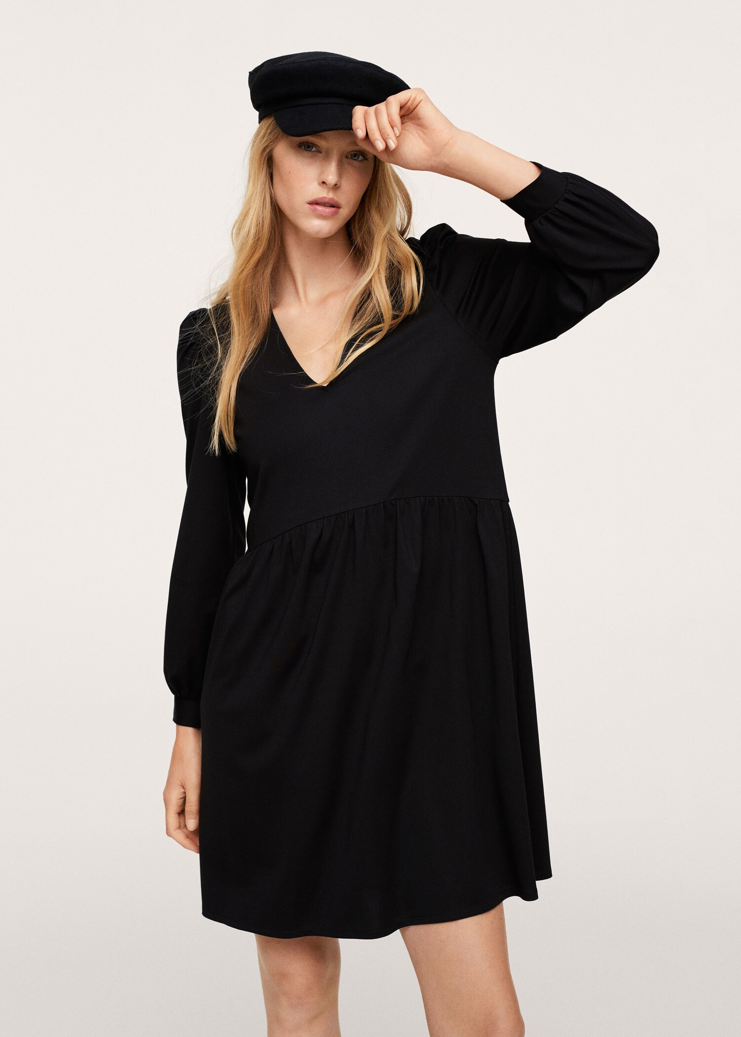 Vestido punto manga abullonada - Plano medio