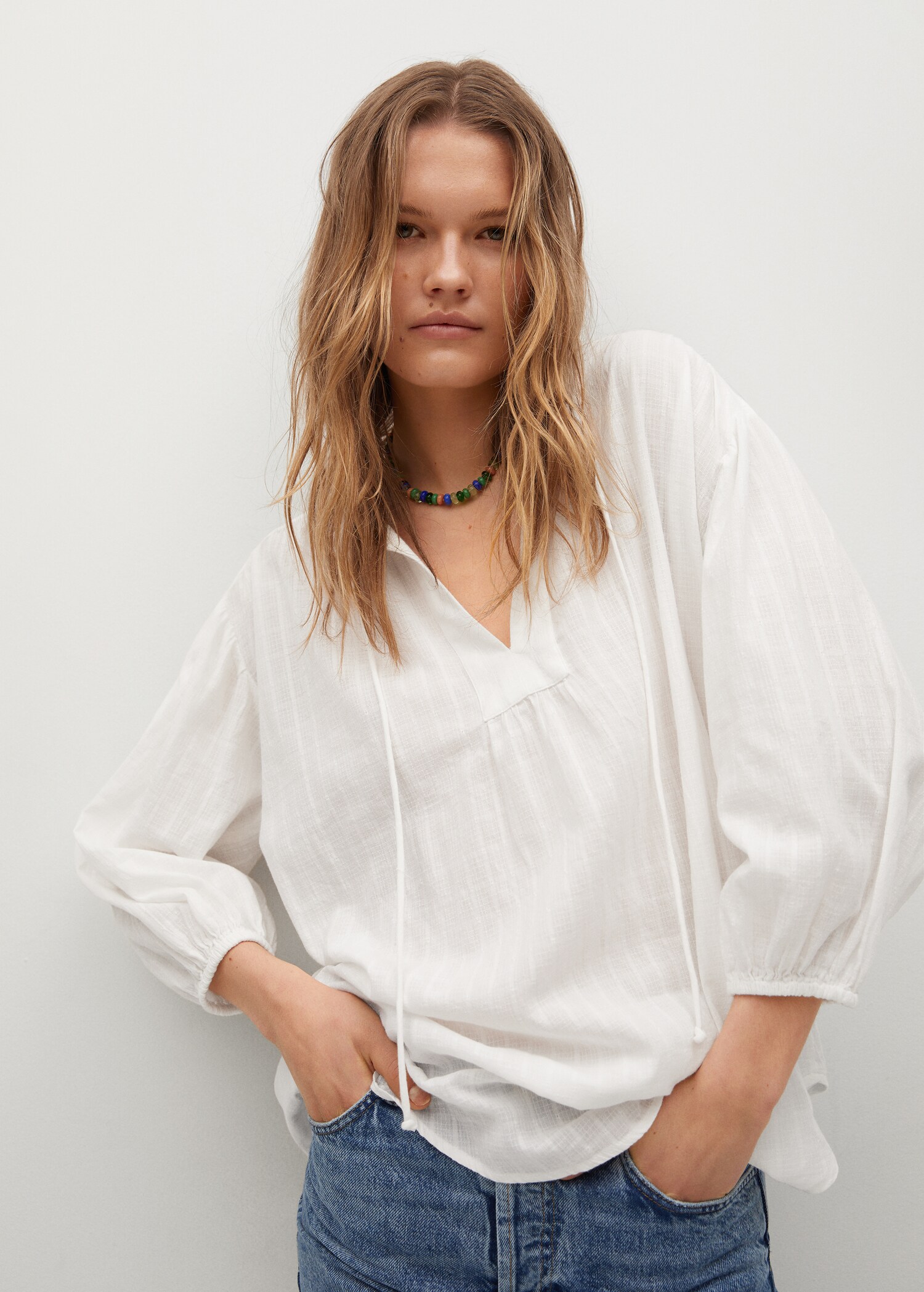 Textured cotton blouse - Medium plane