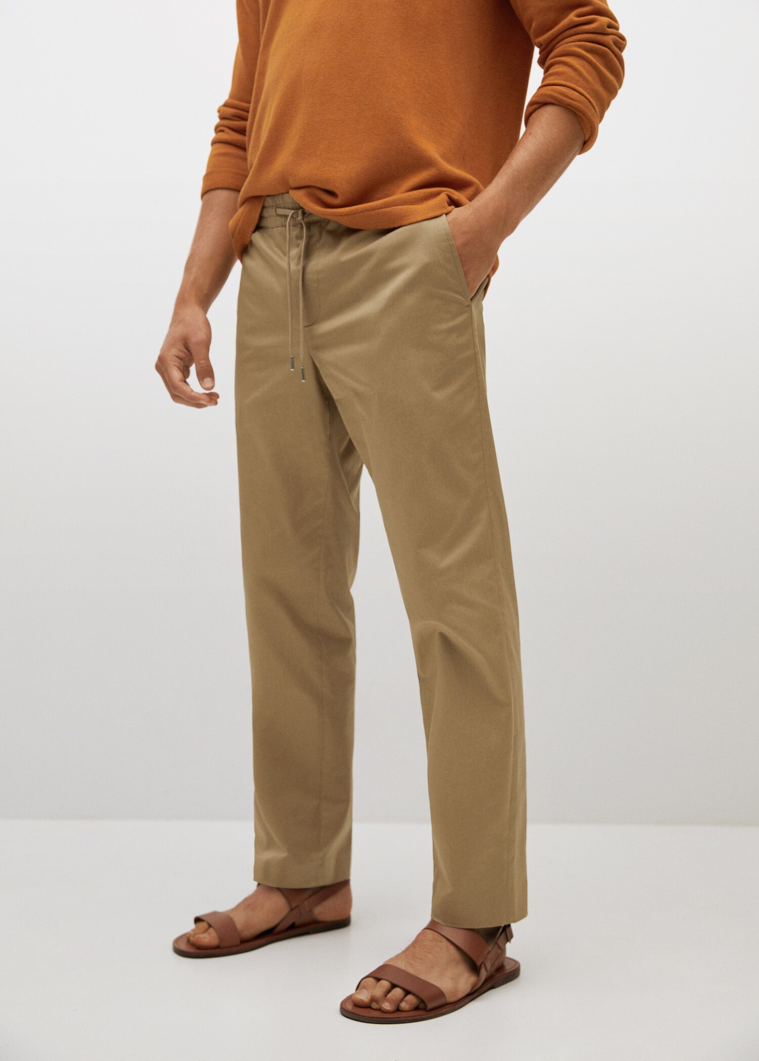 Bavlněné kalhoty regular fit cropped - Náhled ve středové rovině