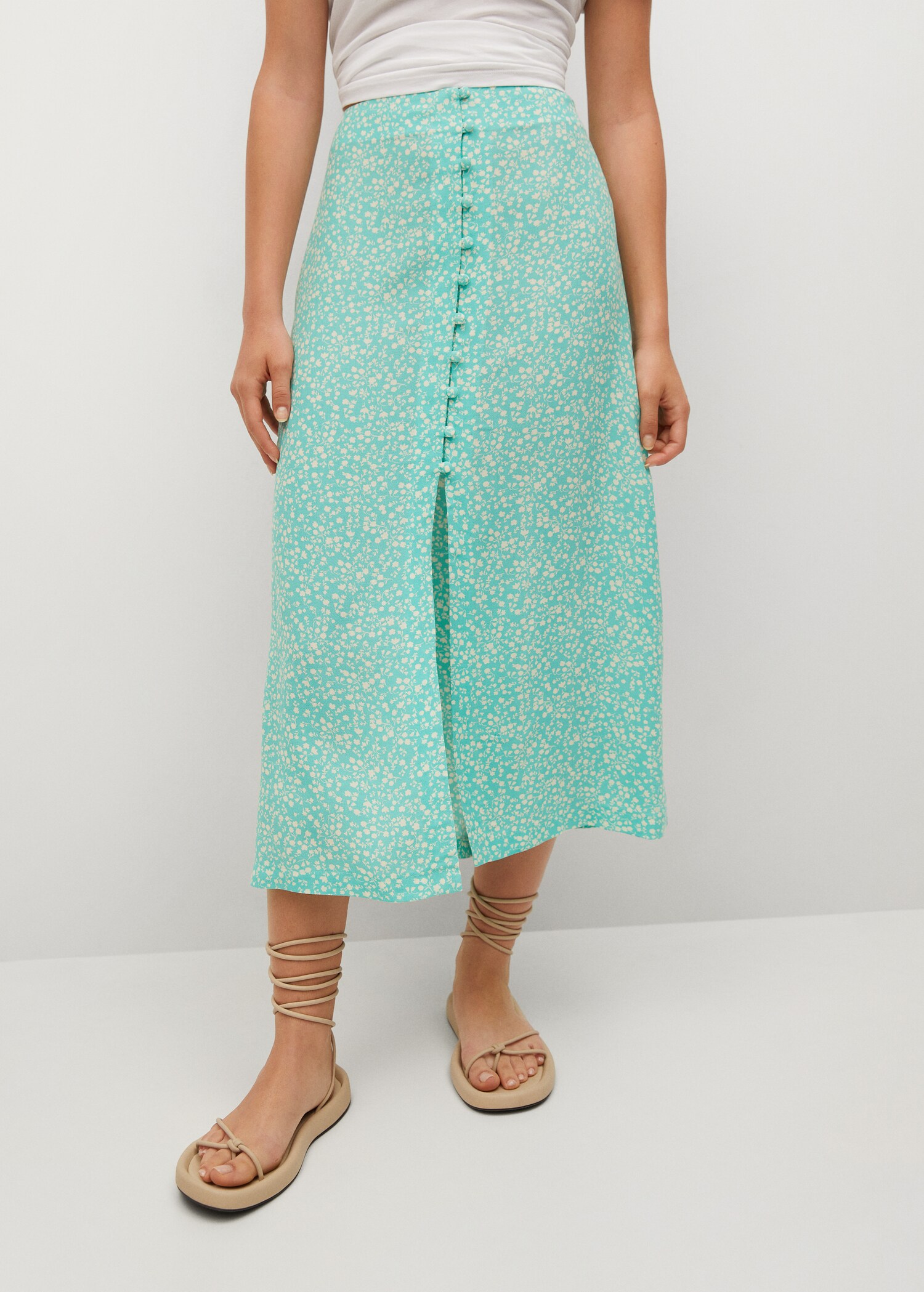 Falda estampada botones - Plano medio