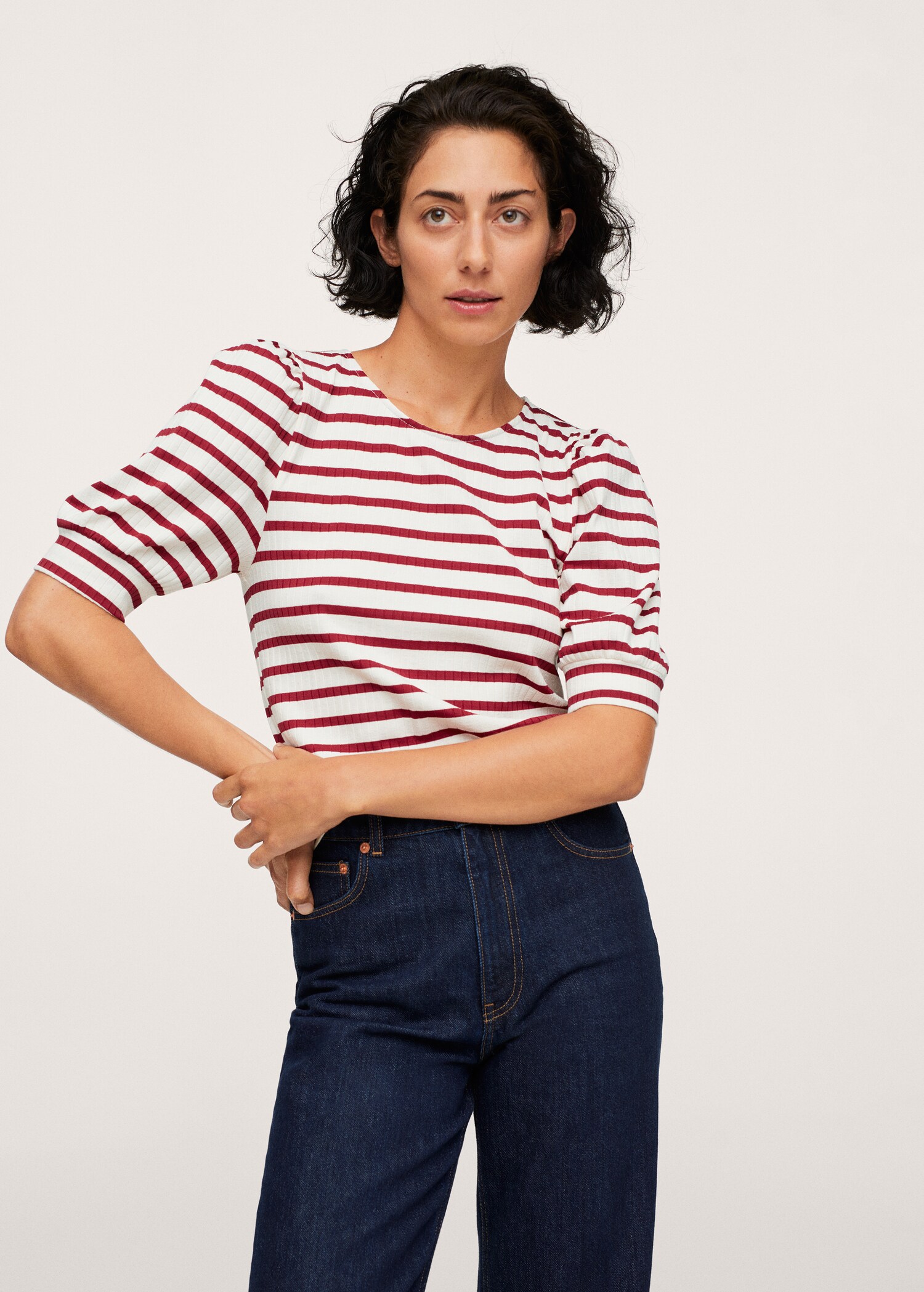 Puffed sleeves ribbed T-shirt - Medium plane
