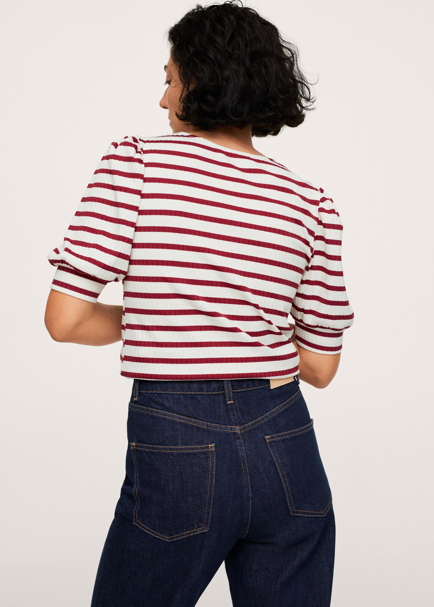 Puffed sleeves ribbed T-shirt - Reverse of the article