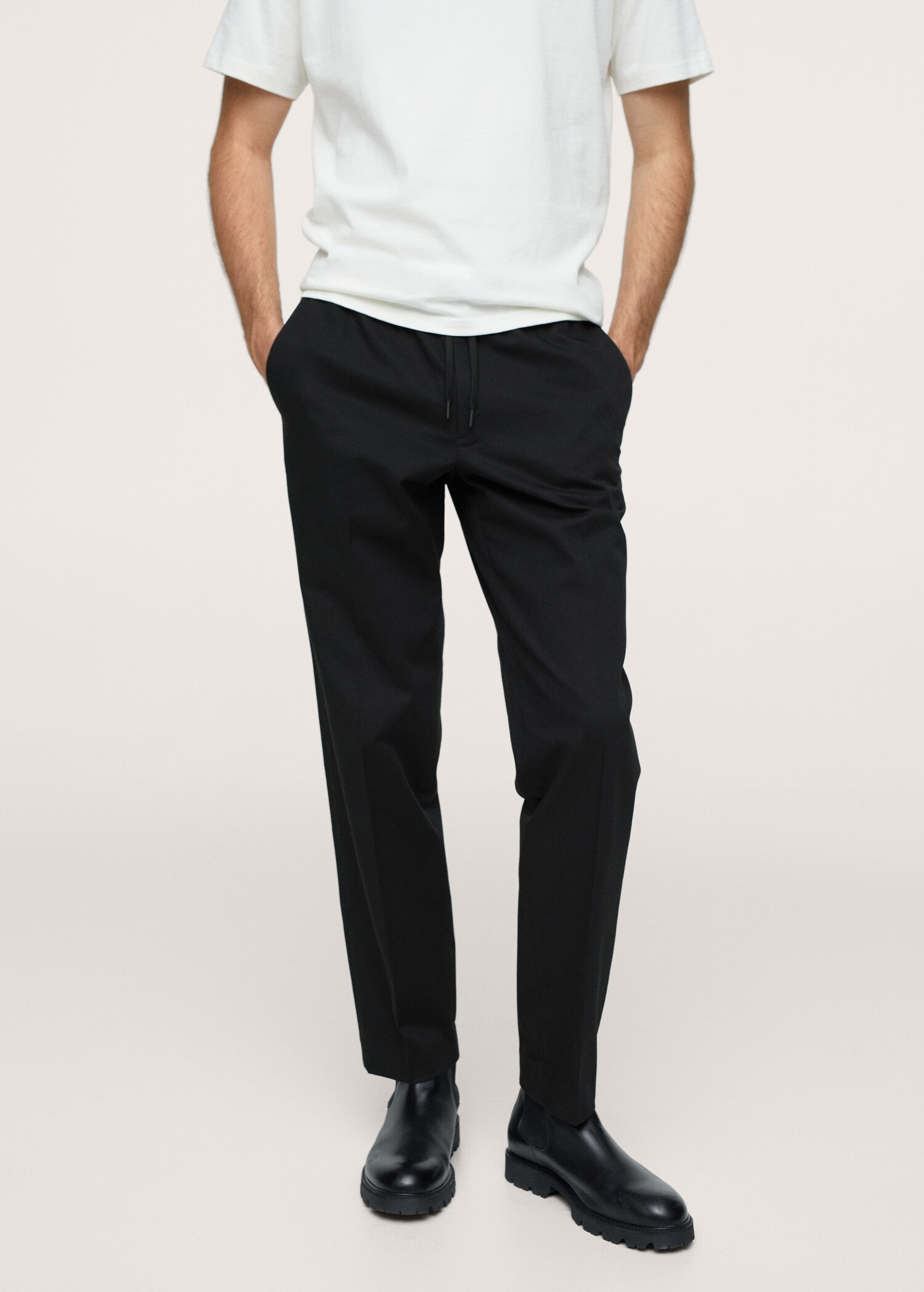 Elastic waist cotton trousers - Medium plane