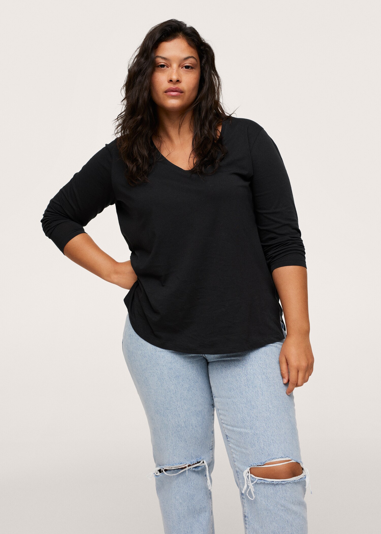 Long sleeve cotton t-shirt - Medium plane