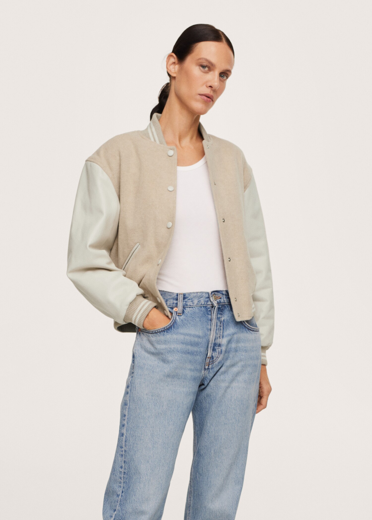 Bomber combinada piel lana - Plano medio