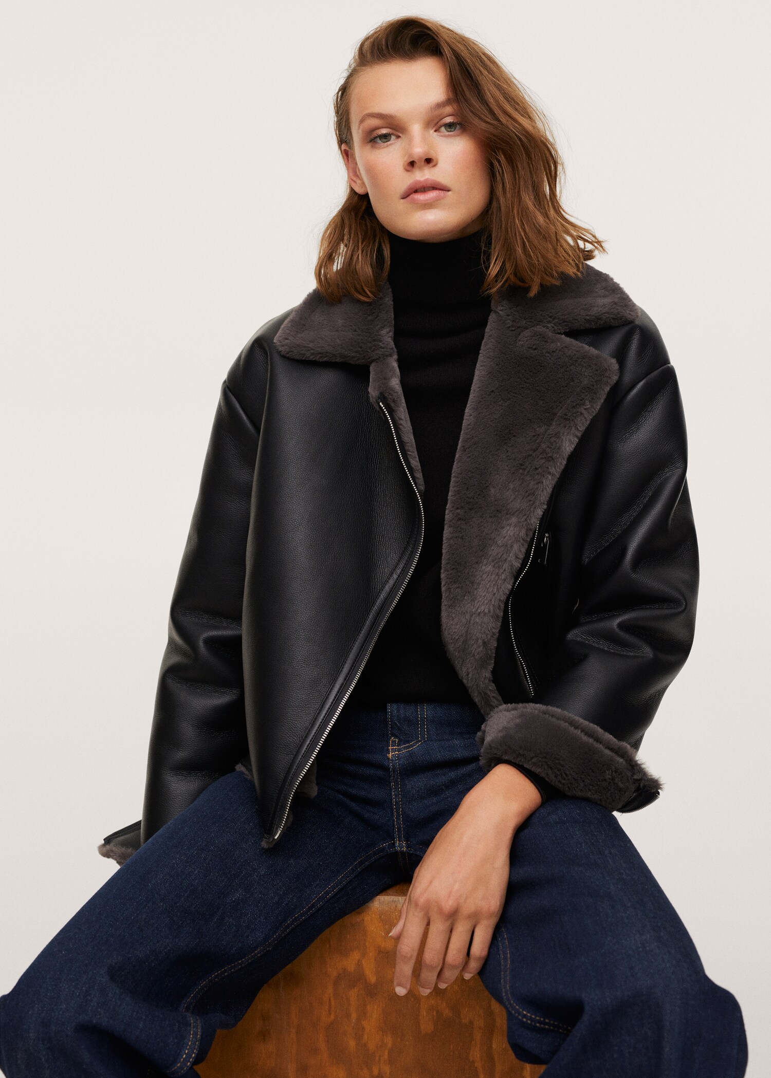 Faux shearling-lined biker jacket - Details of the article 3