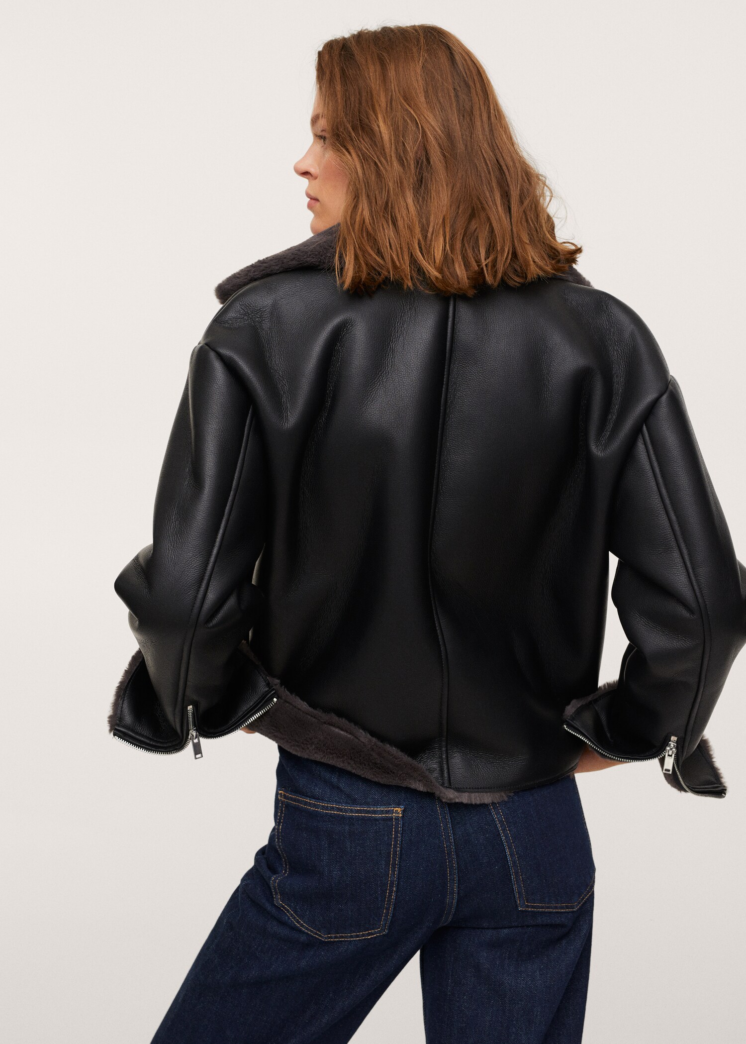 Faux shearling-lined biker jacket - Reverse of the article