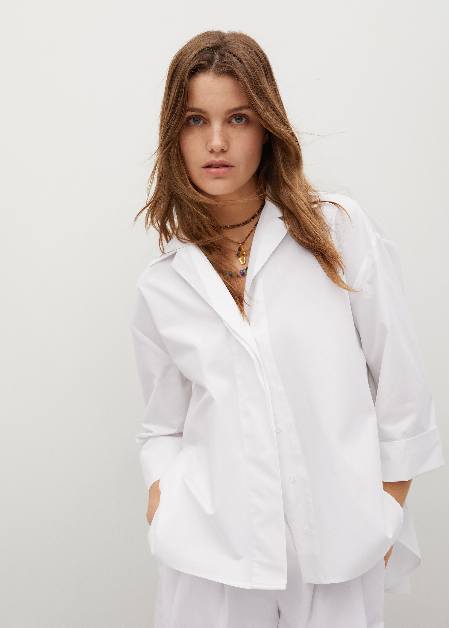 Oversized-Baumwollbluse - Mittlere Ansicht