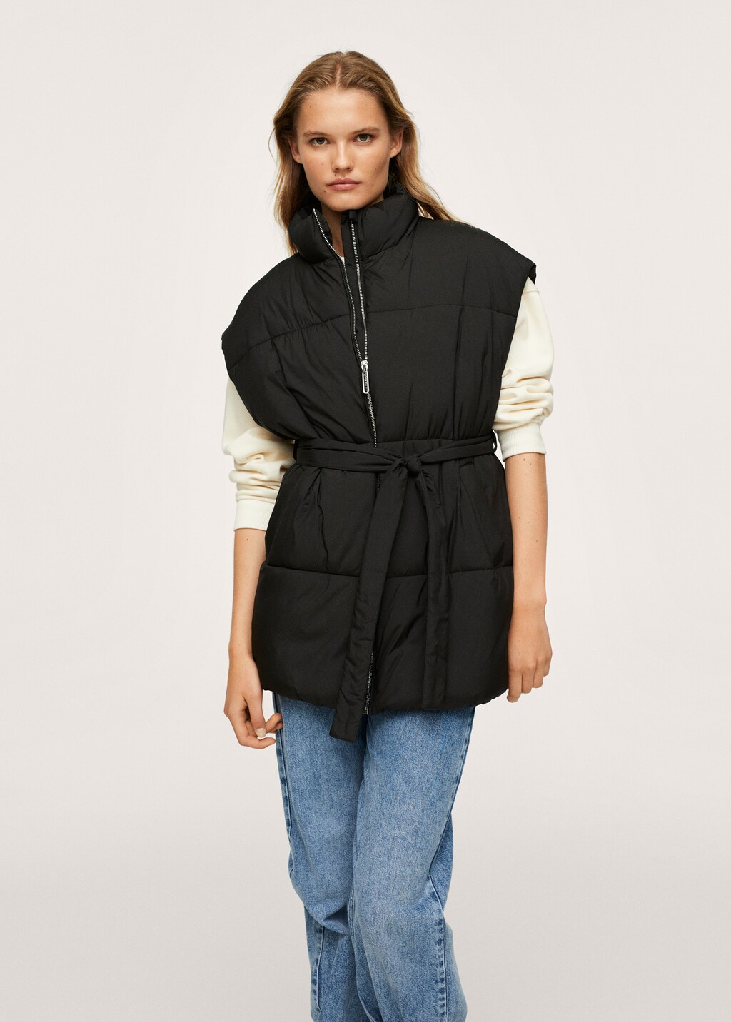 Quilted vest with belt - Woman | MANGO OUTLET USA 