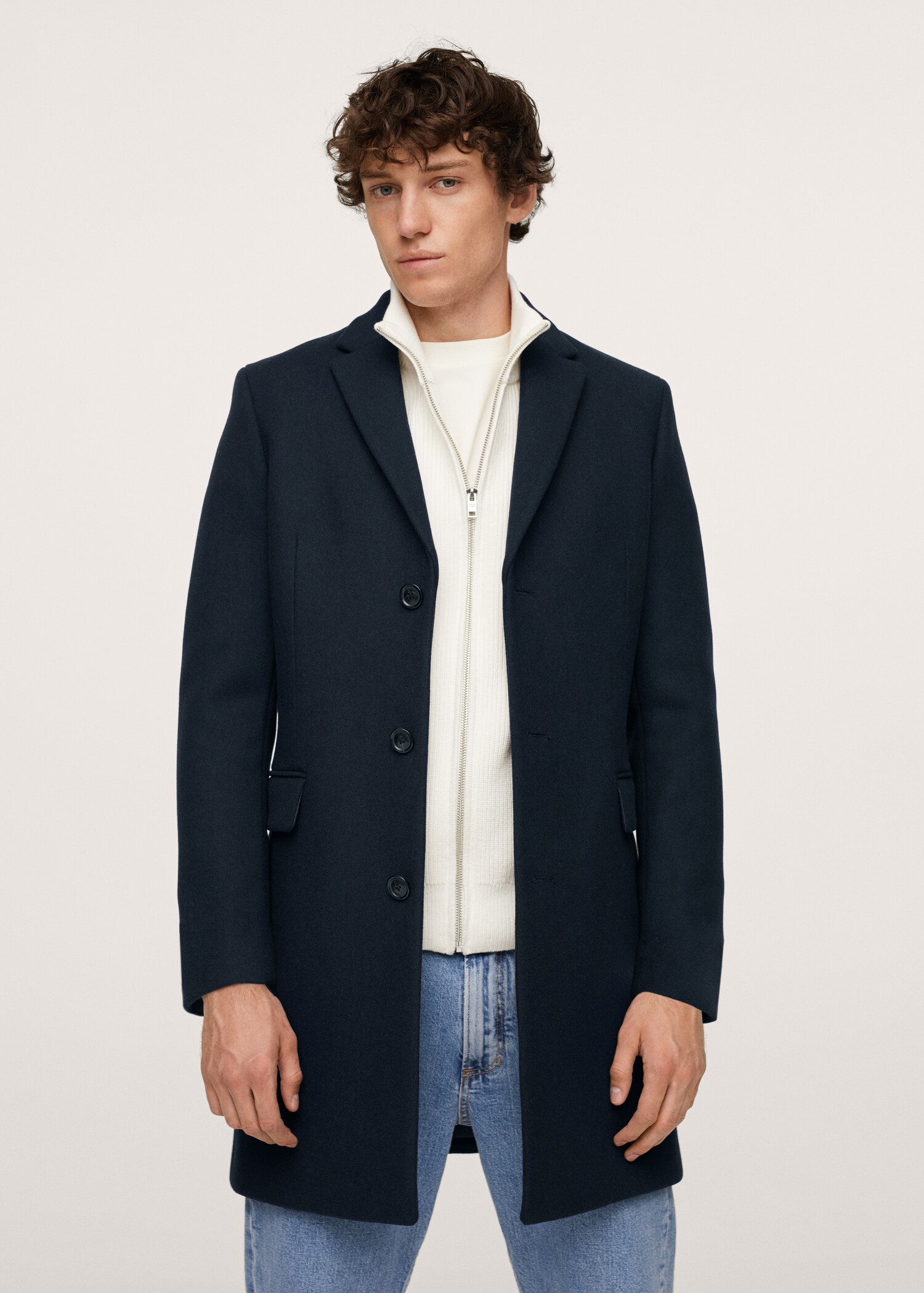 Long recycled wool coat - Medium plane