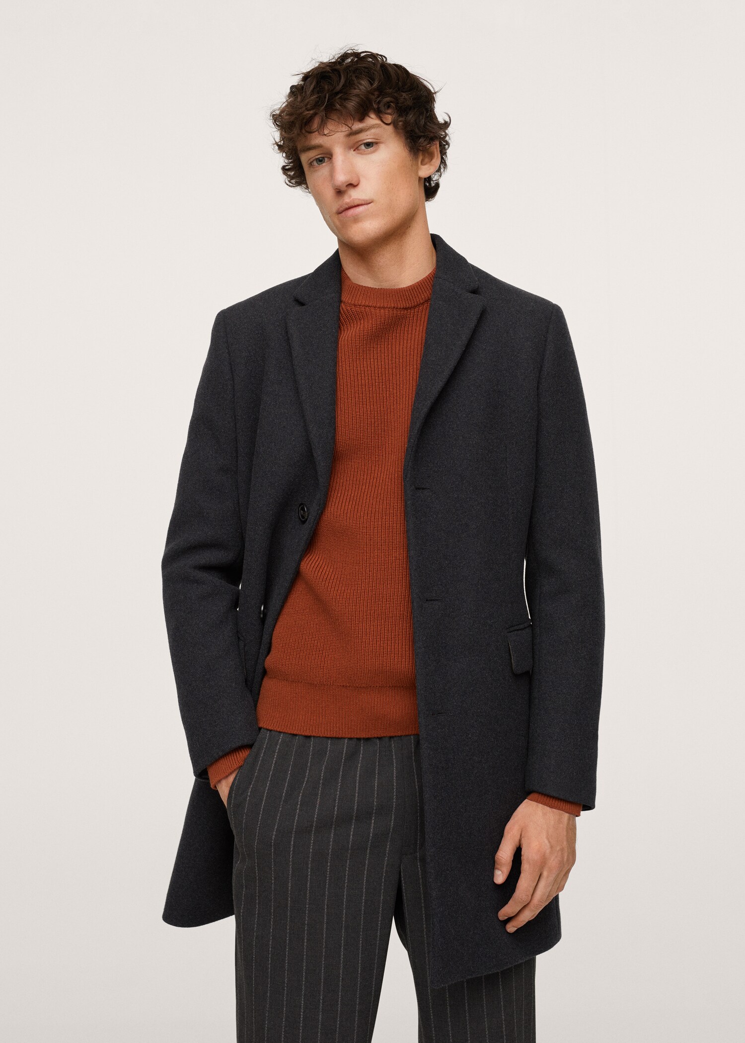 Long recycled wool coat - Medium plane