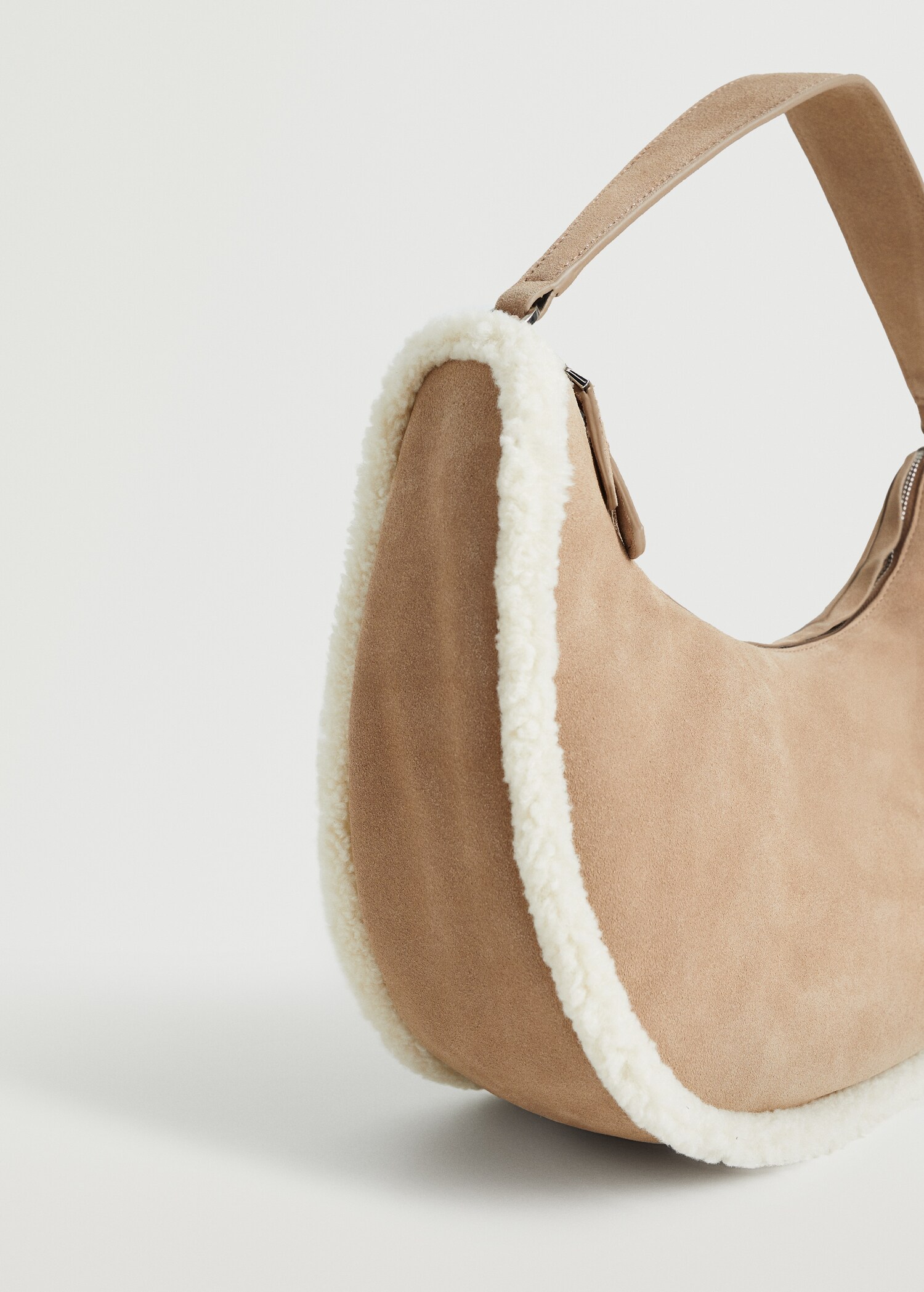 Combined shearling-effect leather bag - Medium plane