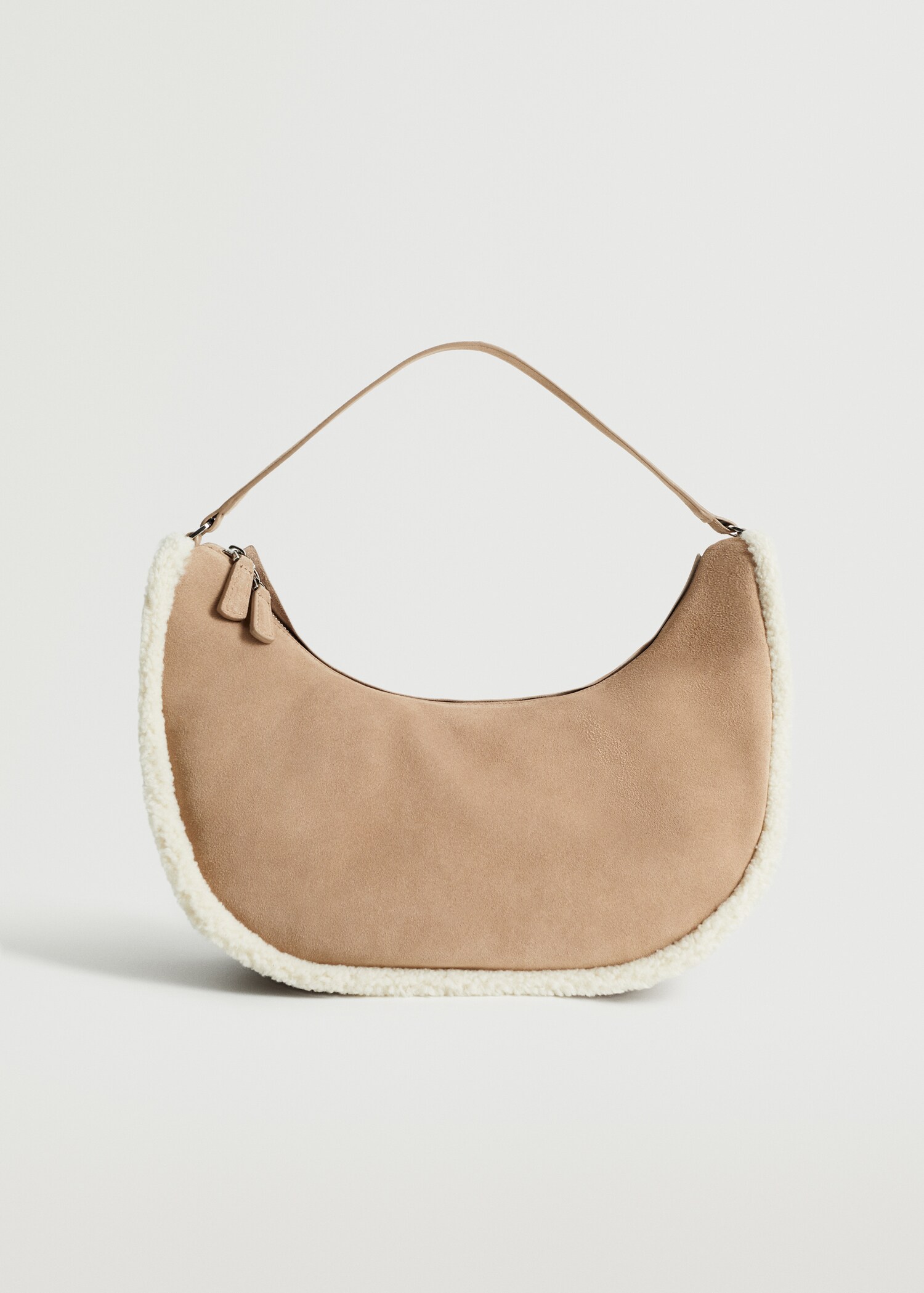 Combined shearling-effect leather bag - Article without model