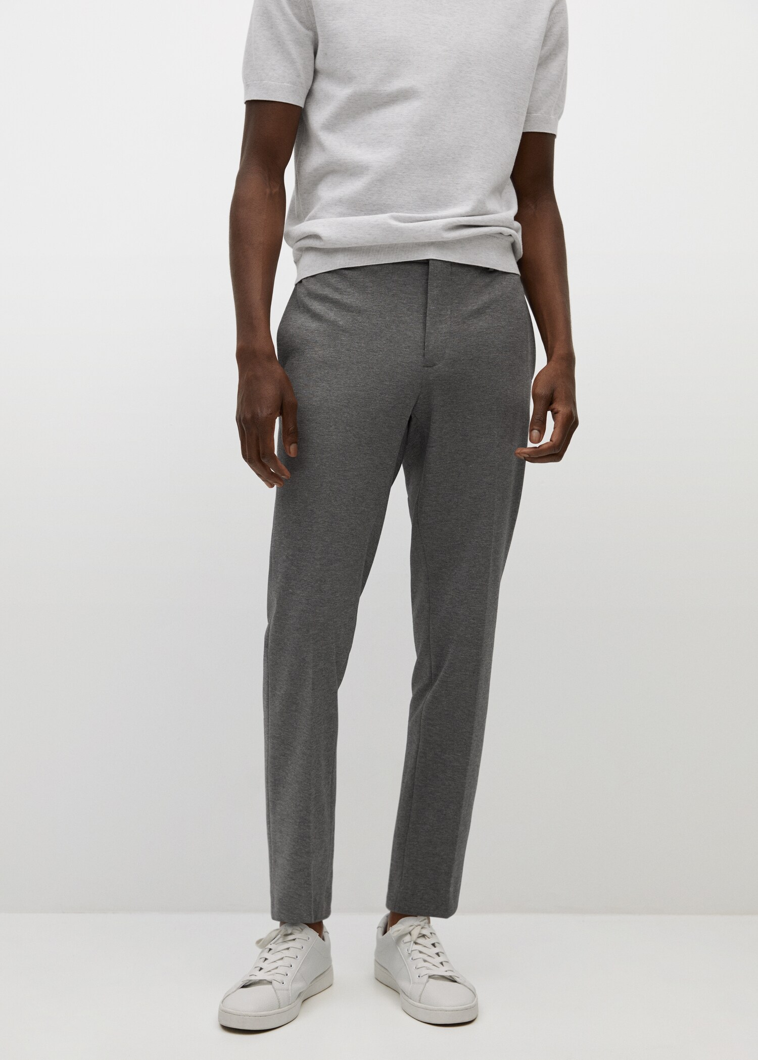 Bavlněné oblekové kalhoty slim fit - Náhled ve středové rovině