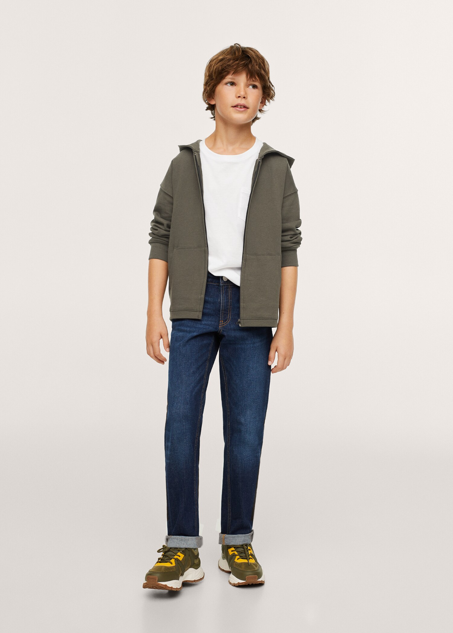 Sudadera algodón capucha cremallera - Plano medio