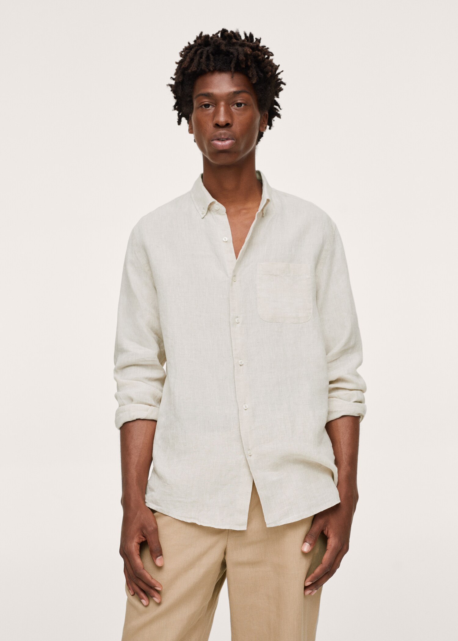 Slim Fit-Hemd aus 100 % Leinen - Mittlere Ansicht