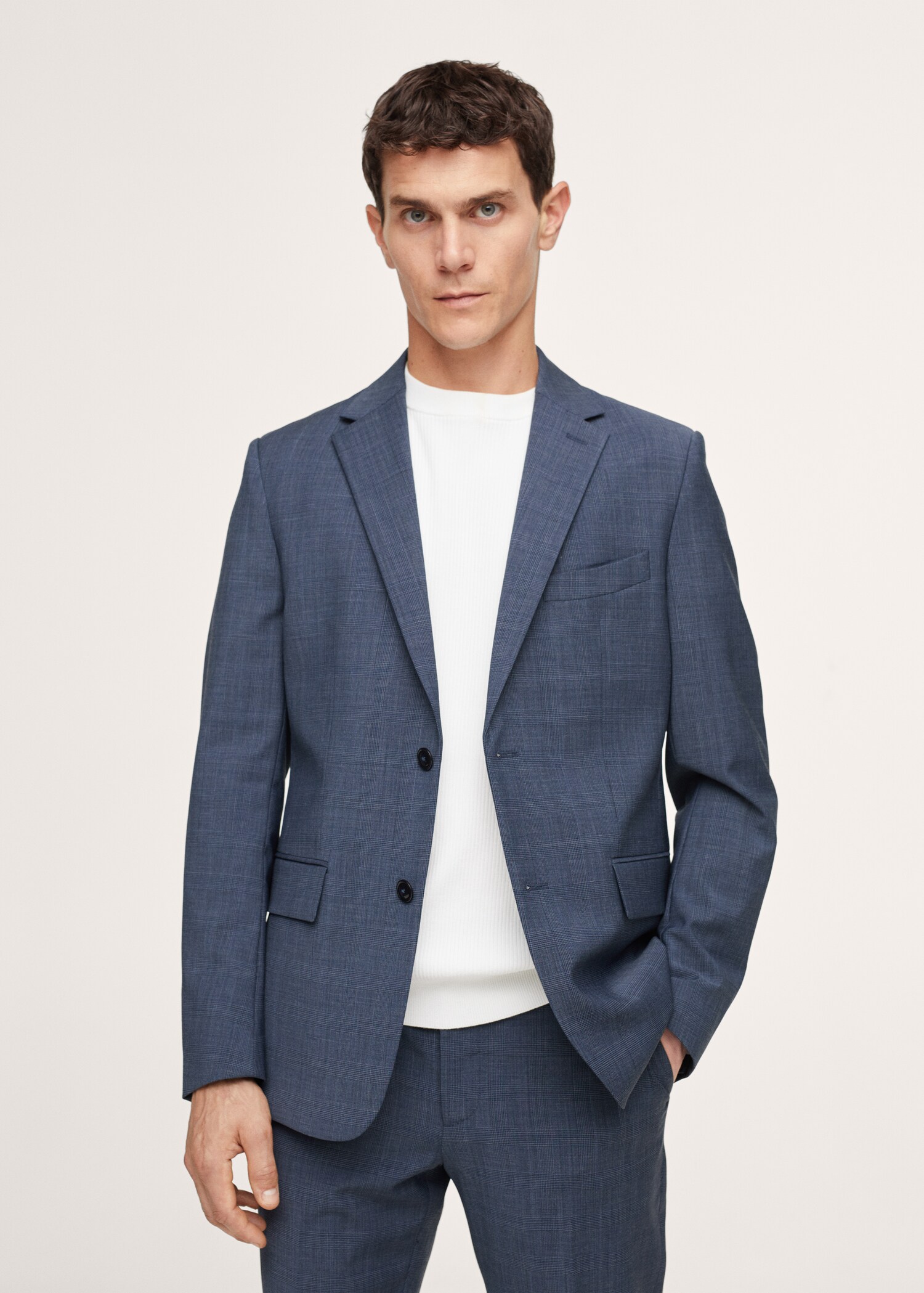Lněné oblekové sako slim fit s kostkou - Náhled ve středové rovině