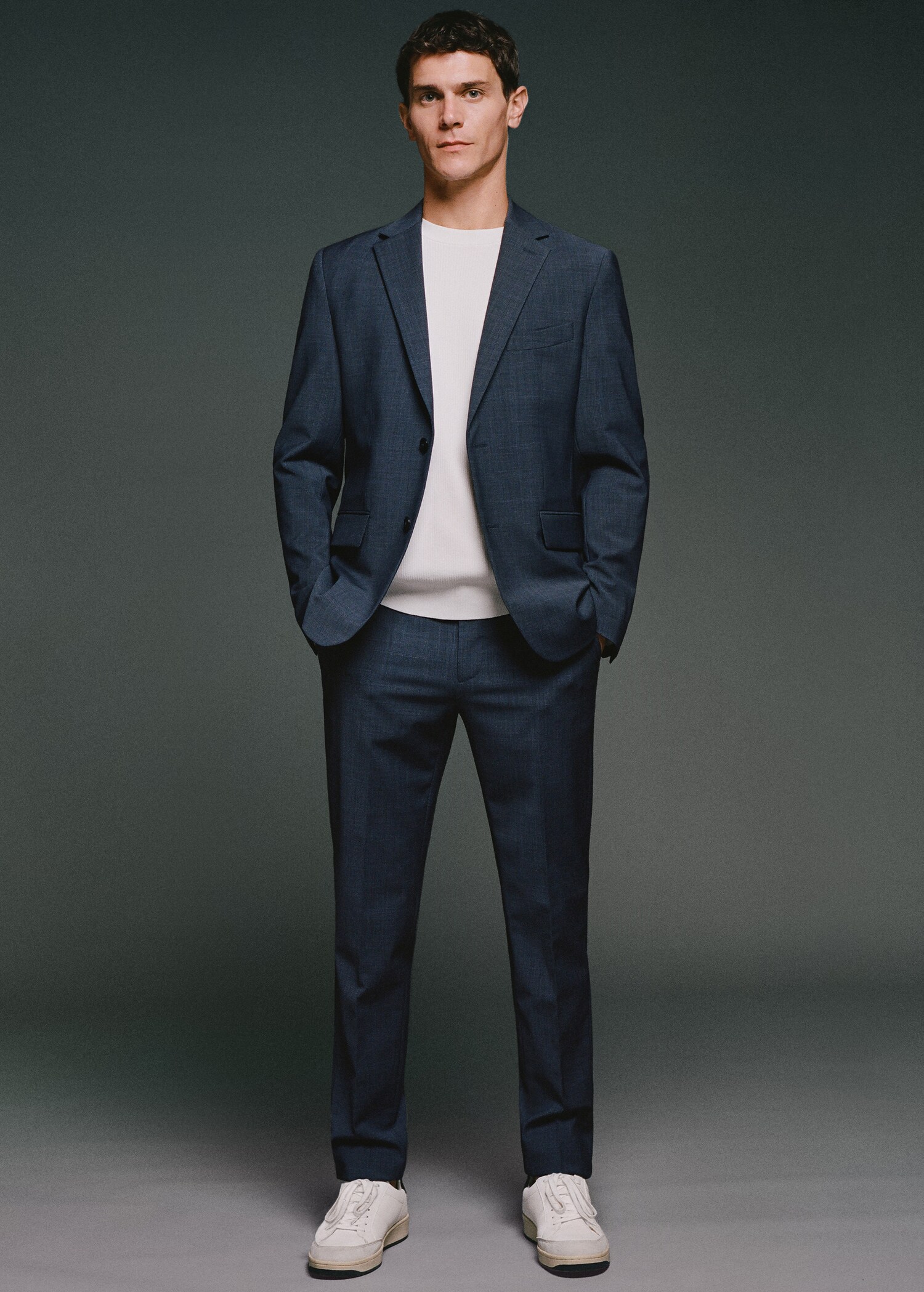 Lněné oblekové sako slim fit s kostkou - Detail zboží 5