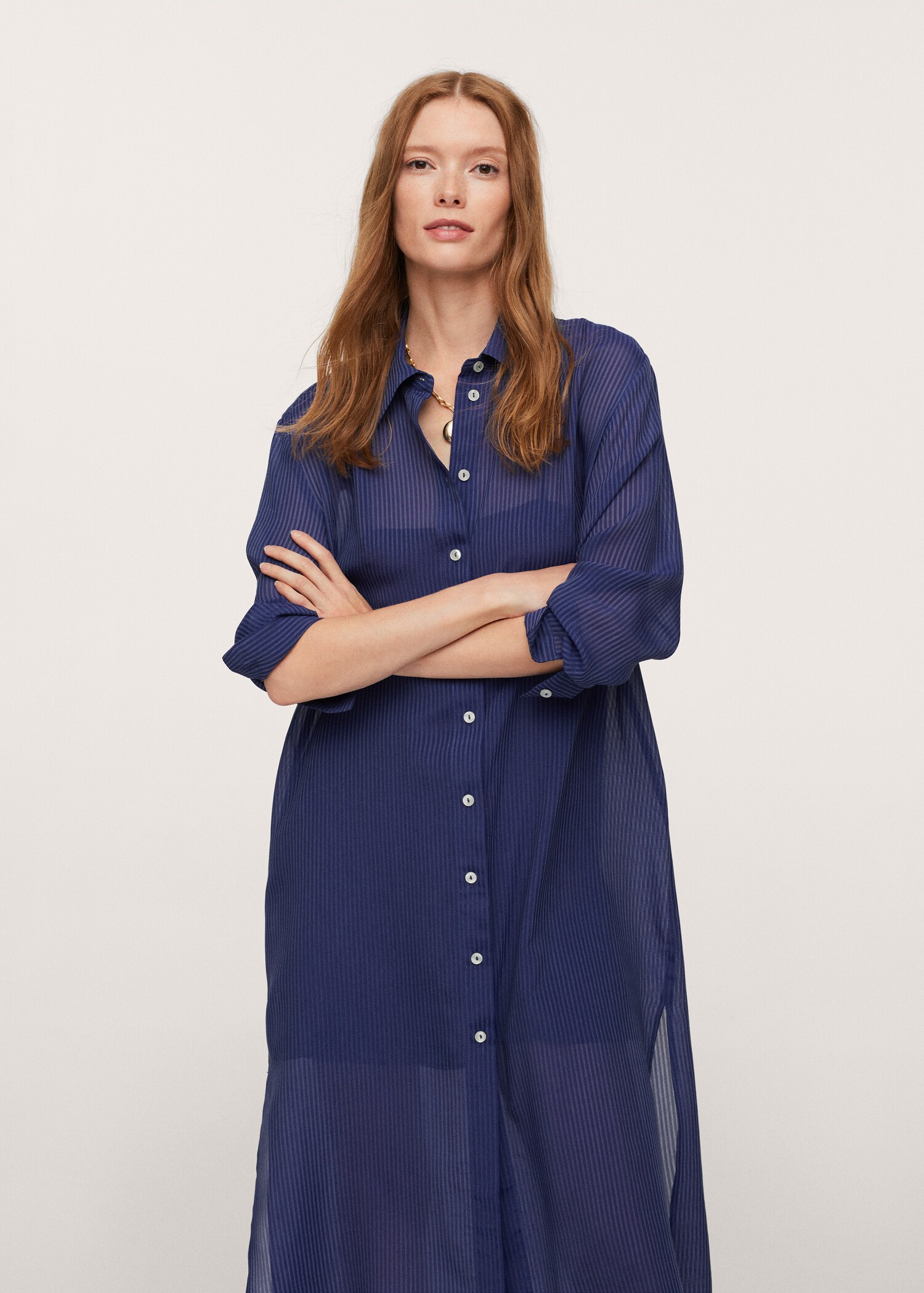 Vestido camisero rayas - Plano medio