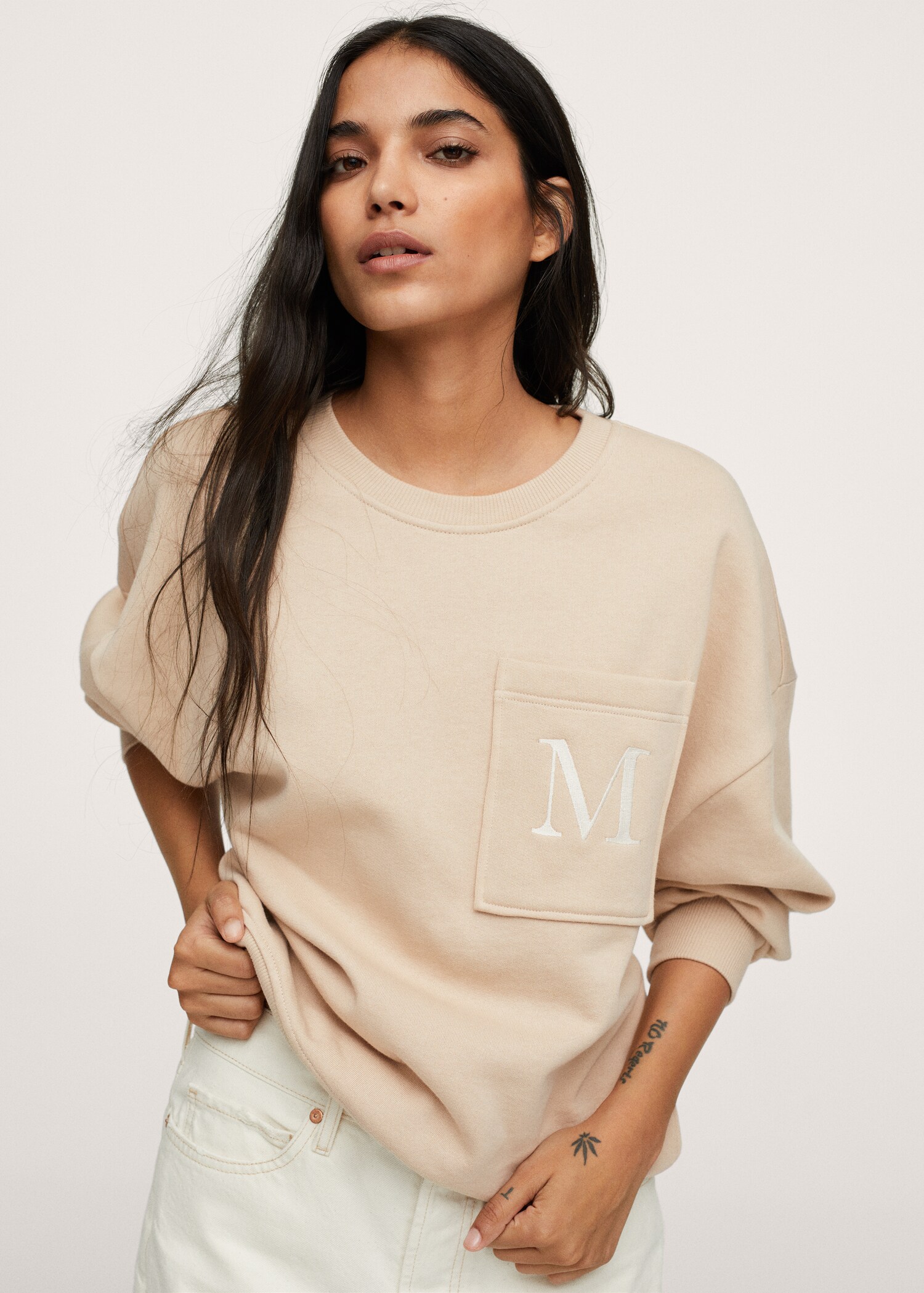 Sudadera algodón detalle bordado - Plano medio