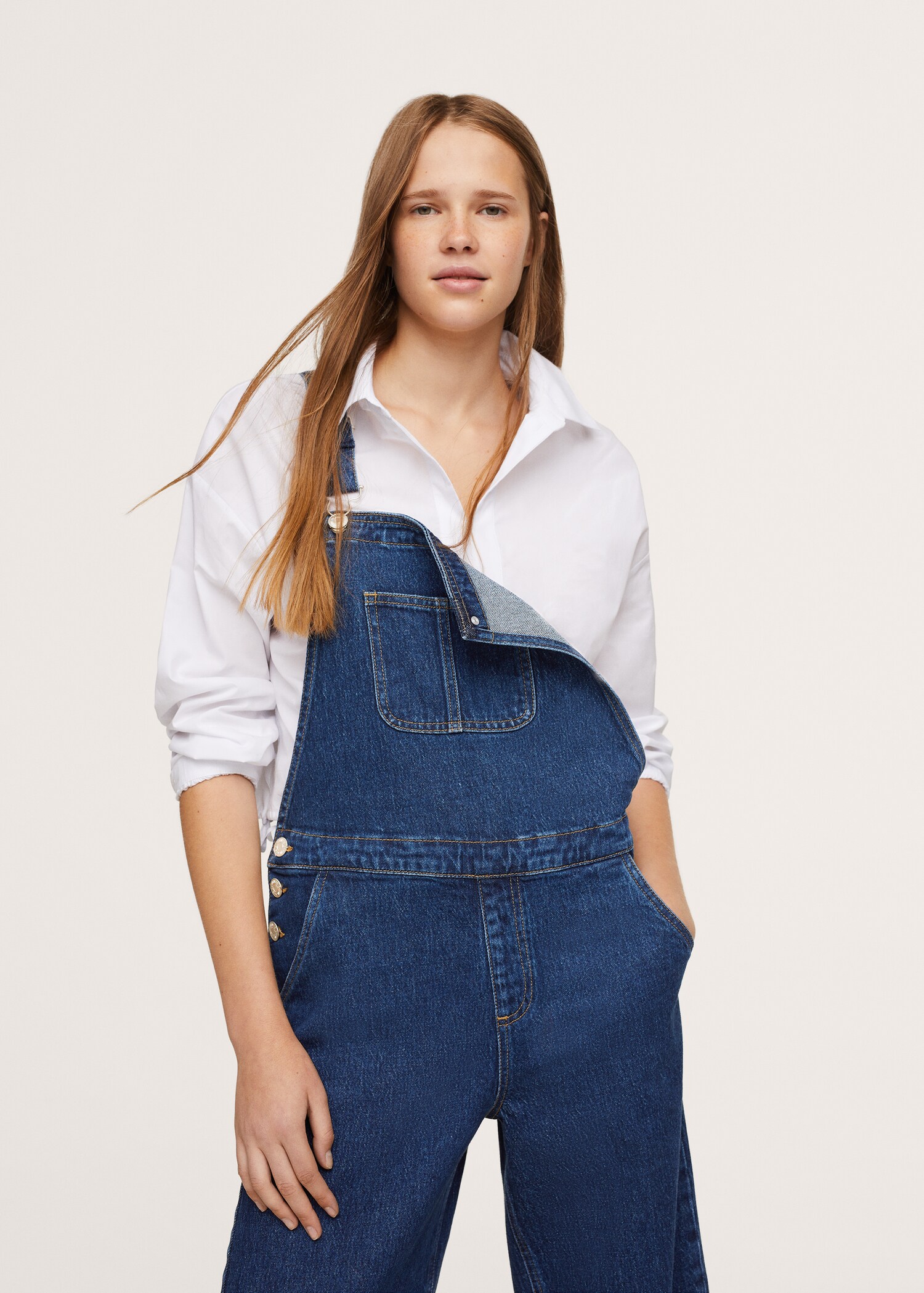 Wide-leg denim dungarees - Medium plane