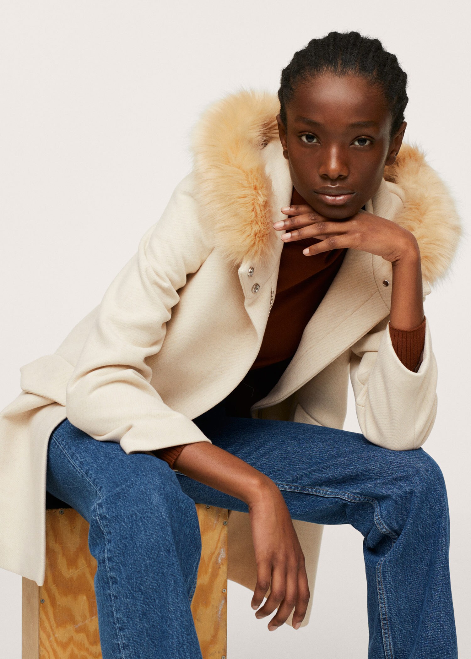 Faux fur hooded coat removable - Medium plane