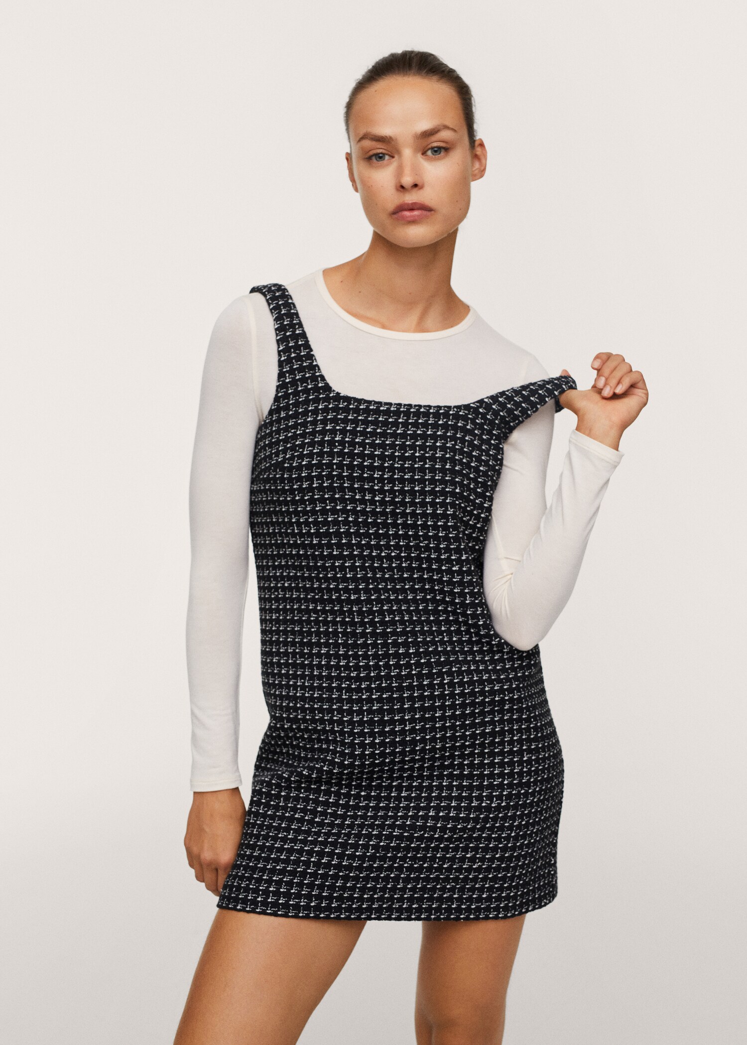 Cotton-blend textured pinafore dress - Medium plane