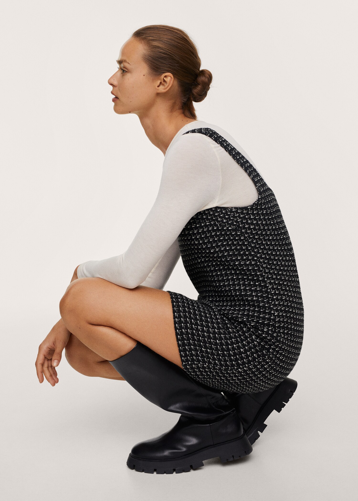 Cotton-blend textured pinafore dress - Details of the article 1