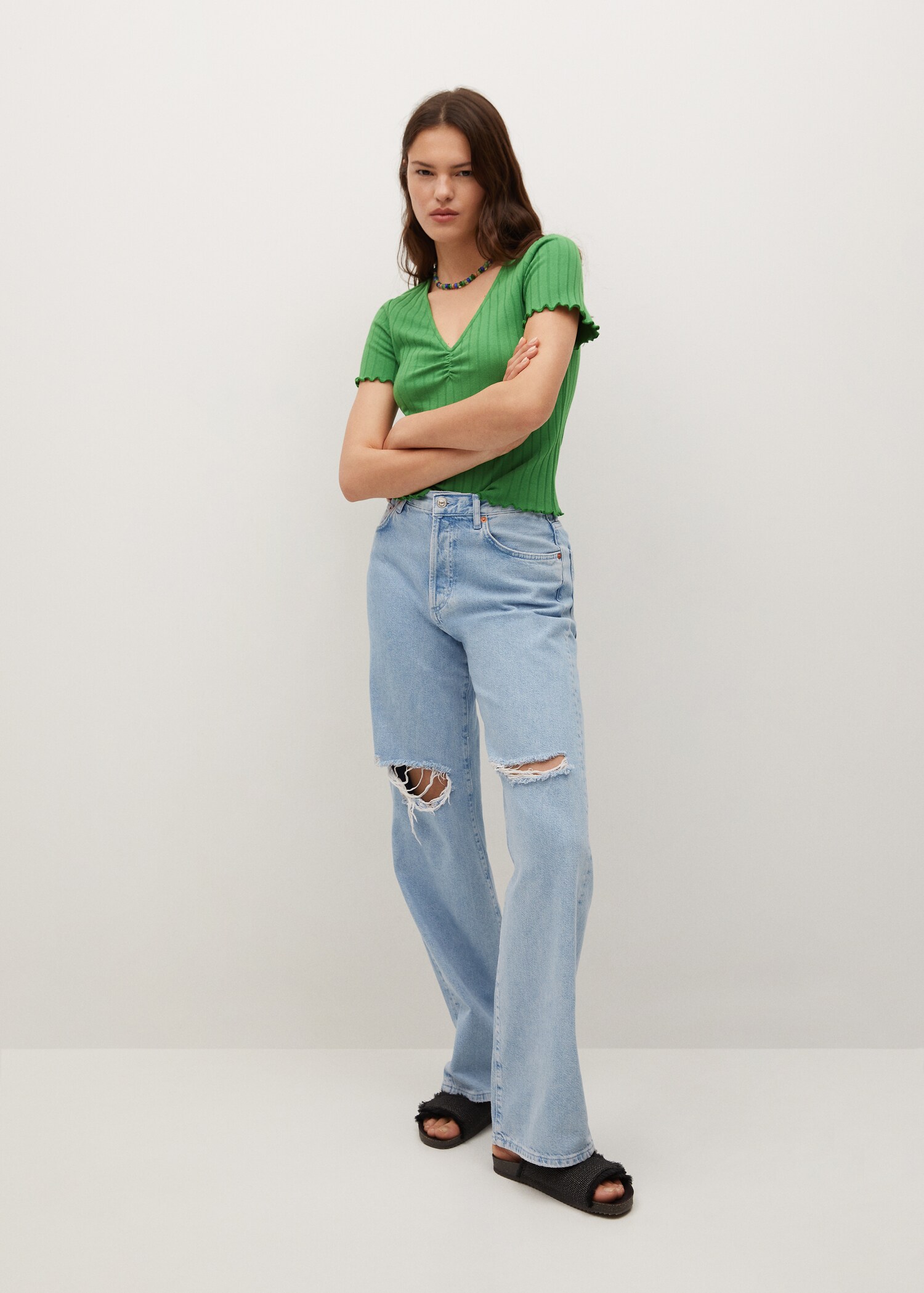 Gathered ribbed t-shirt - General plane
