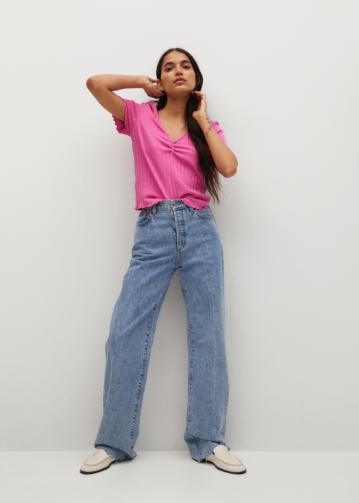 Gathered ribbed t-shirt - General plane