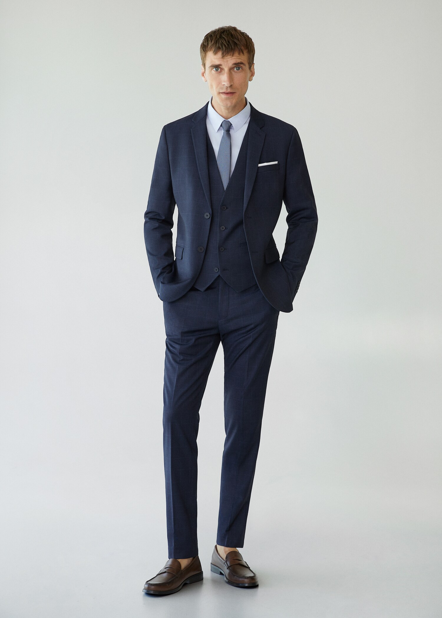Super slim-fit check suit waistcoat - General plane