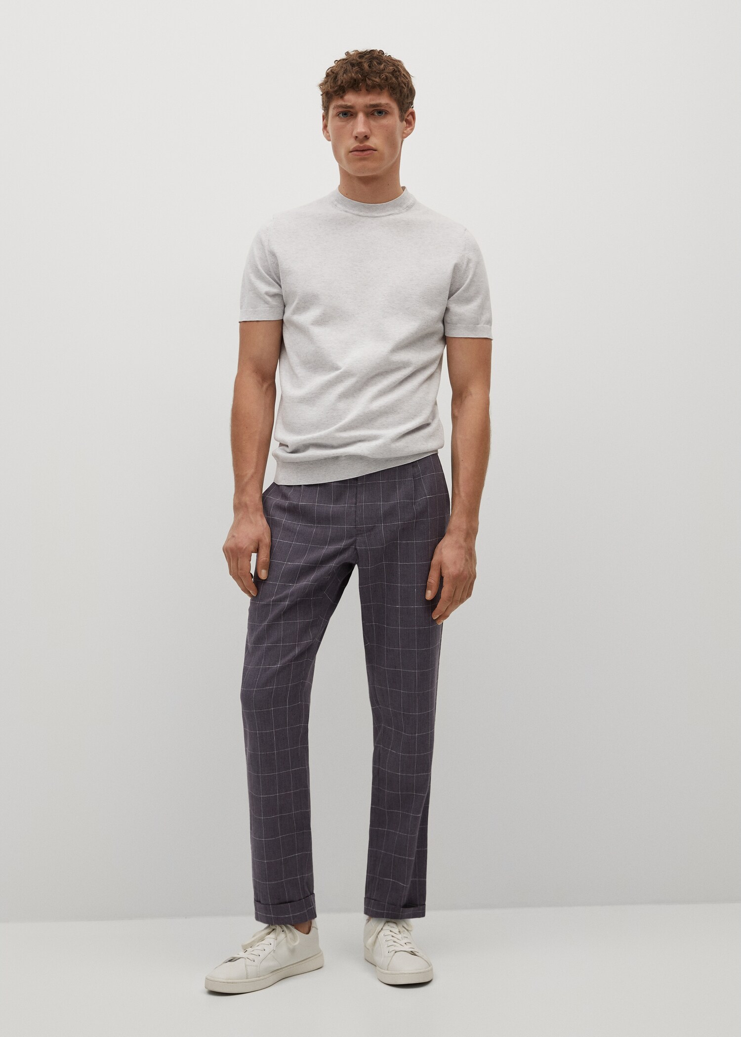Lněné kalhoty slim fit s kostkou - Celkový náhled