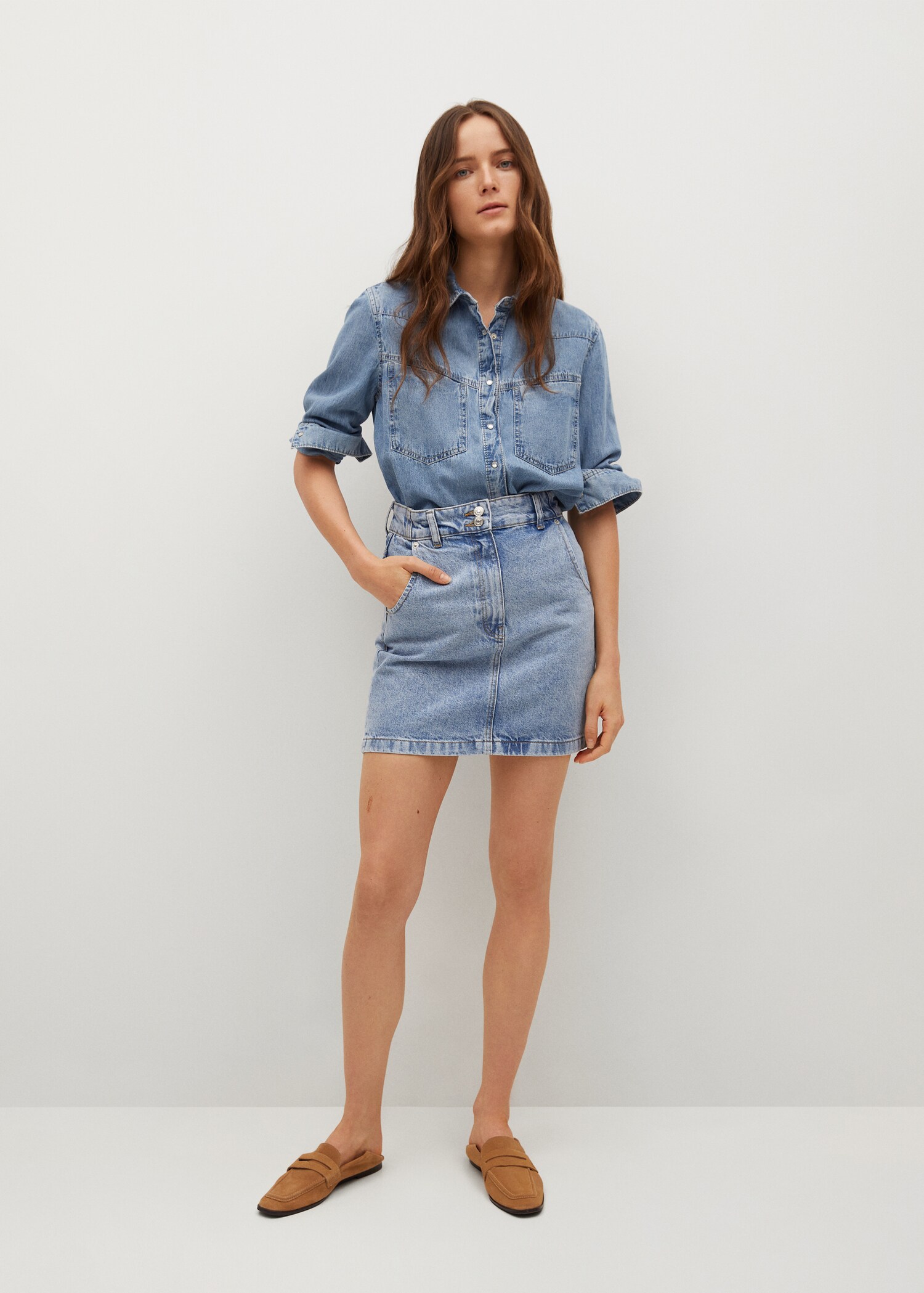 Pocket denim miniskirt - General plane