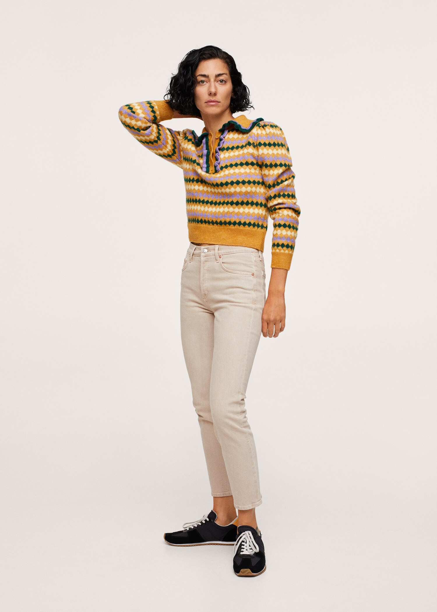 Medium-waist cropped slim-fit jeans - General plane