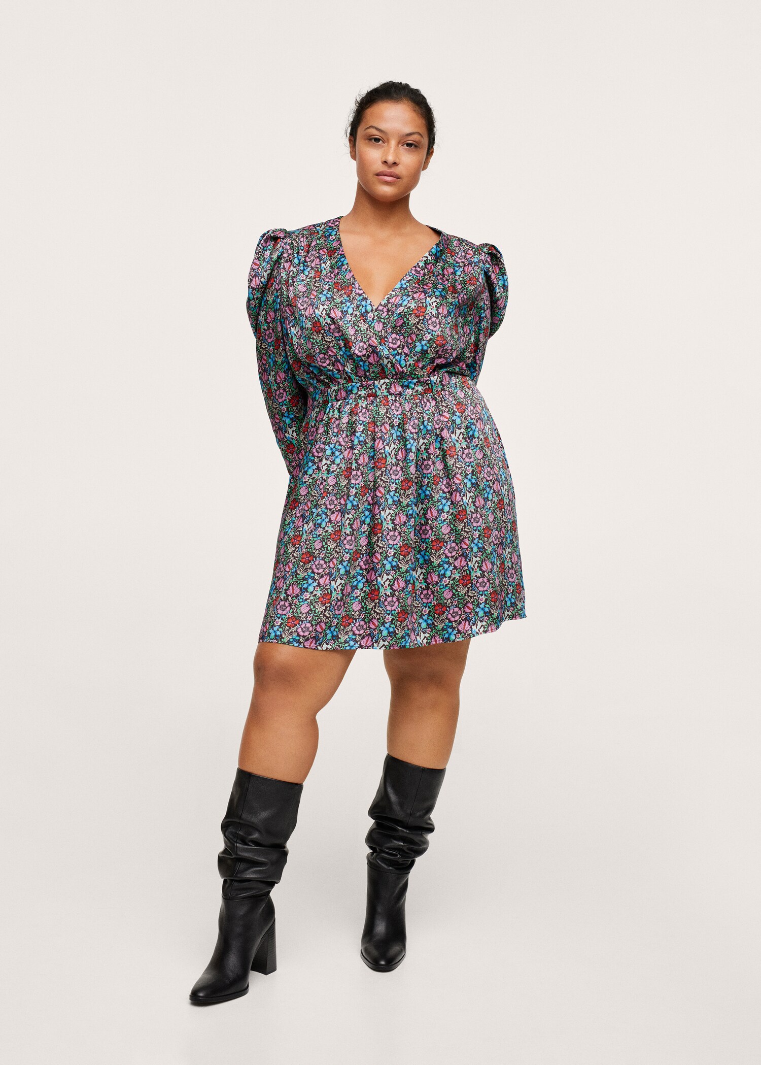 Vestido manga abullonada floral - Plano general