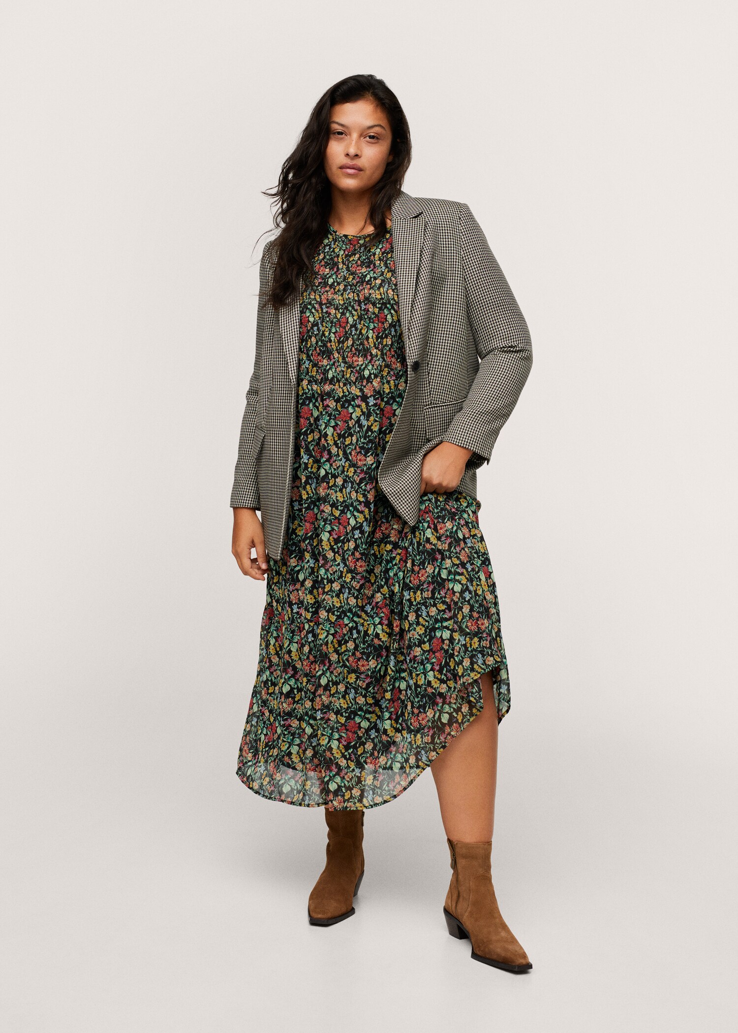 Vestido fruncido estampado - Plano general
