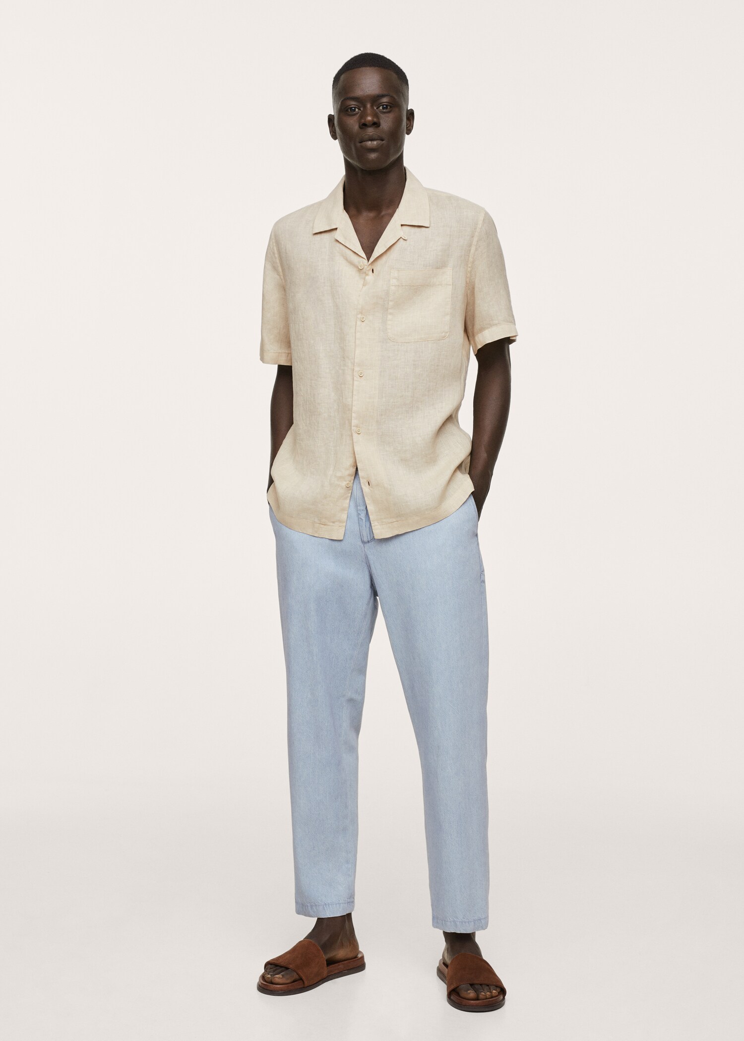 Regular-fit linen bowling shirt - General plane