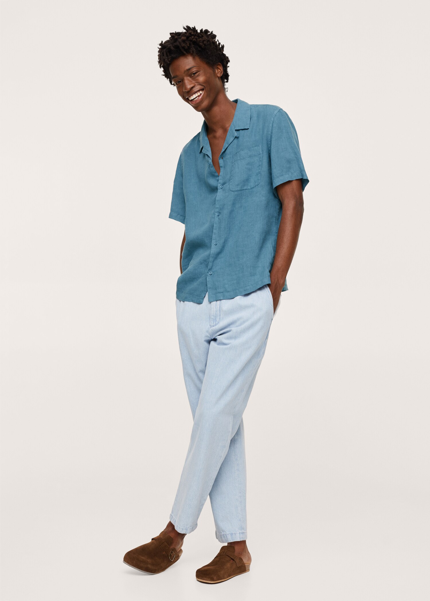 Regular-fit linen bowling shirt - General plane