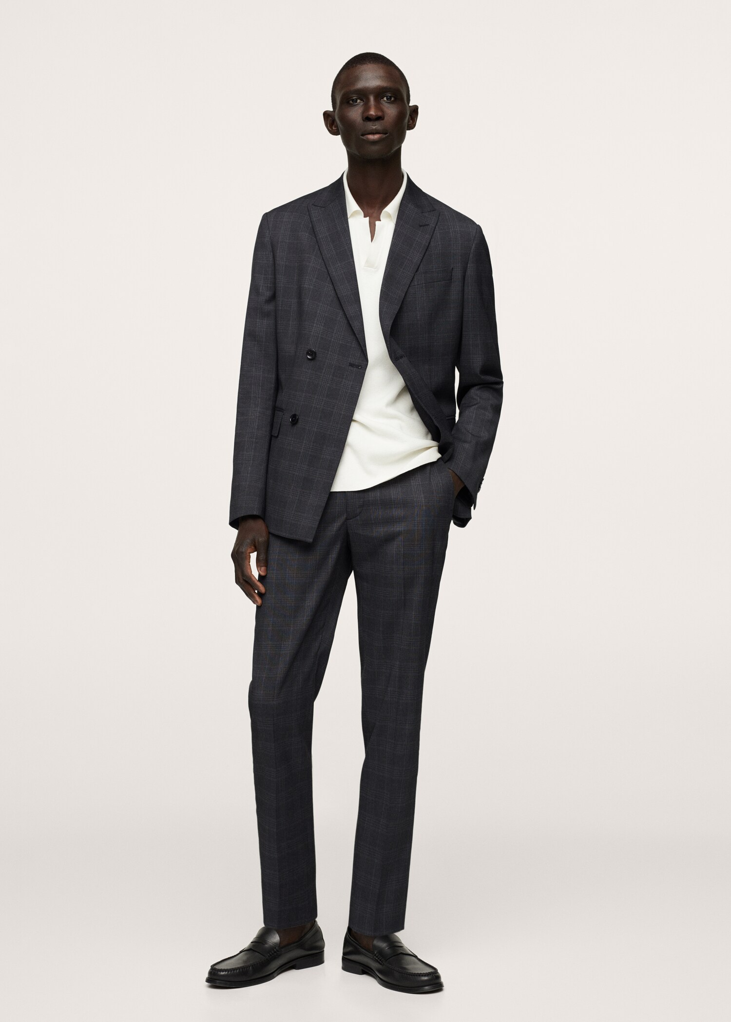 Oblekové sako slim fit s překřížením a kostkou - Celkový náhled