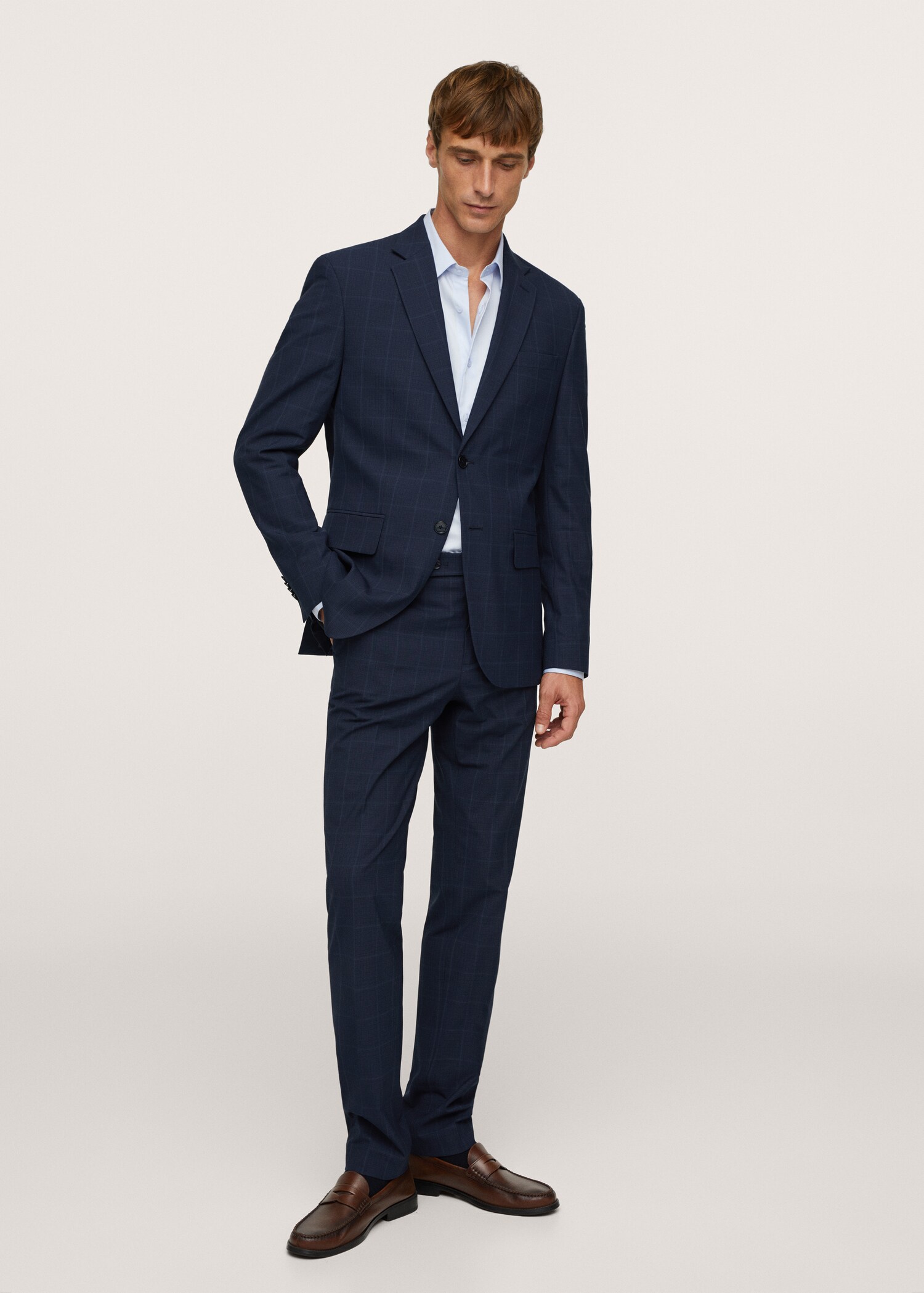 Pantalón traje slim fit cuadros - Plano general