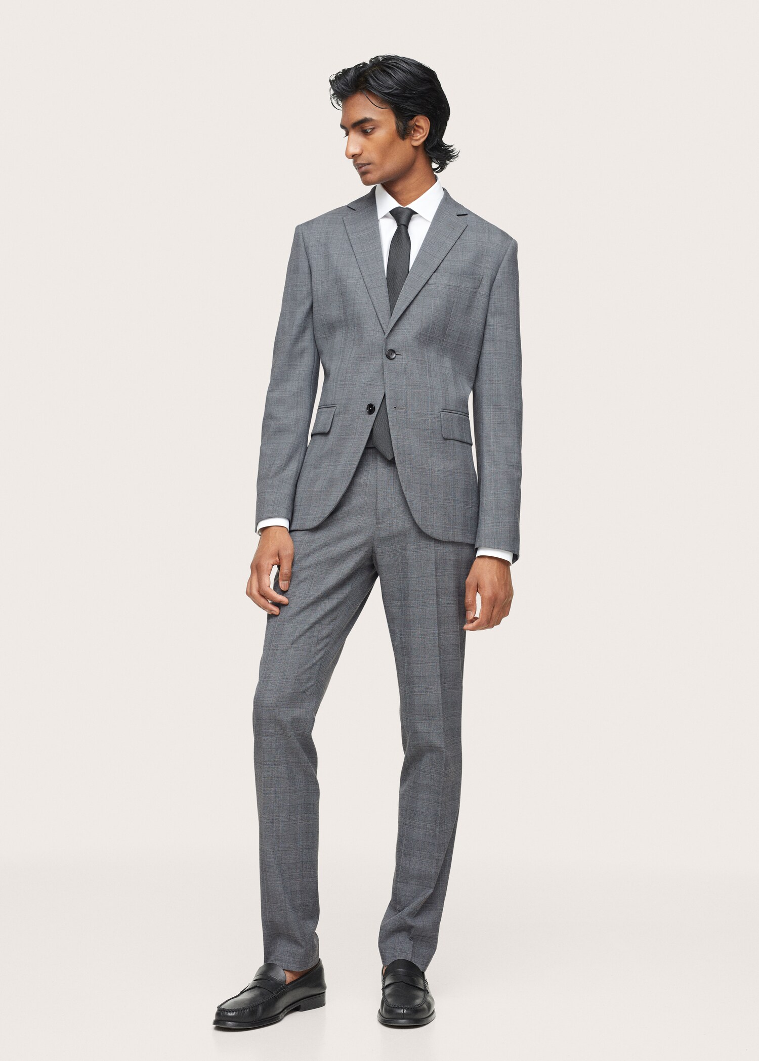 Pantalón traje slim fit cuadros - Plano general