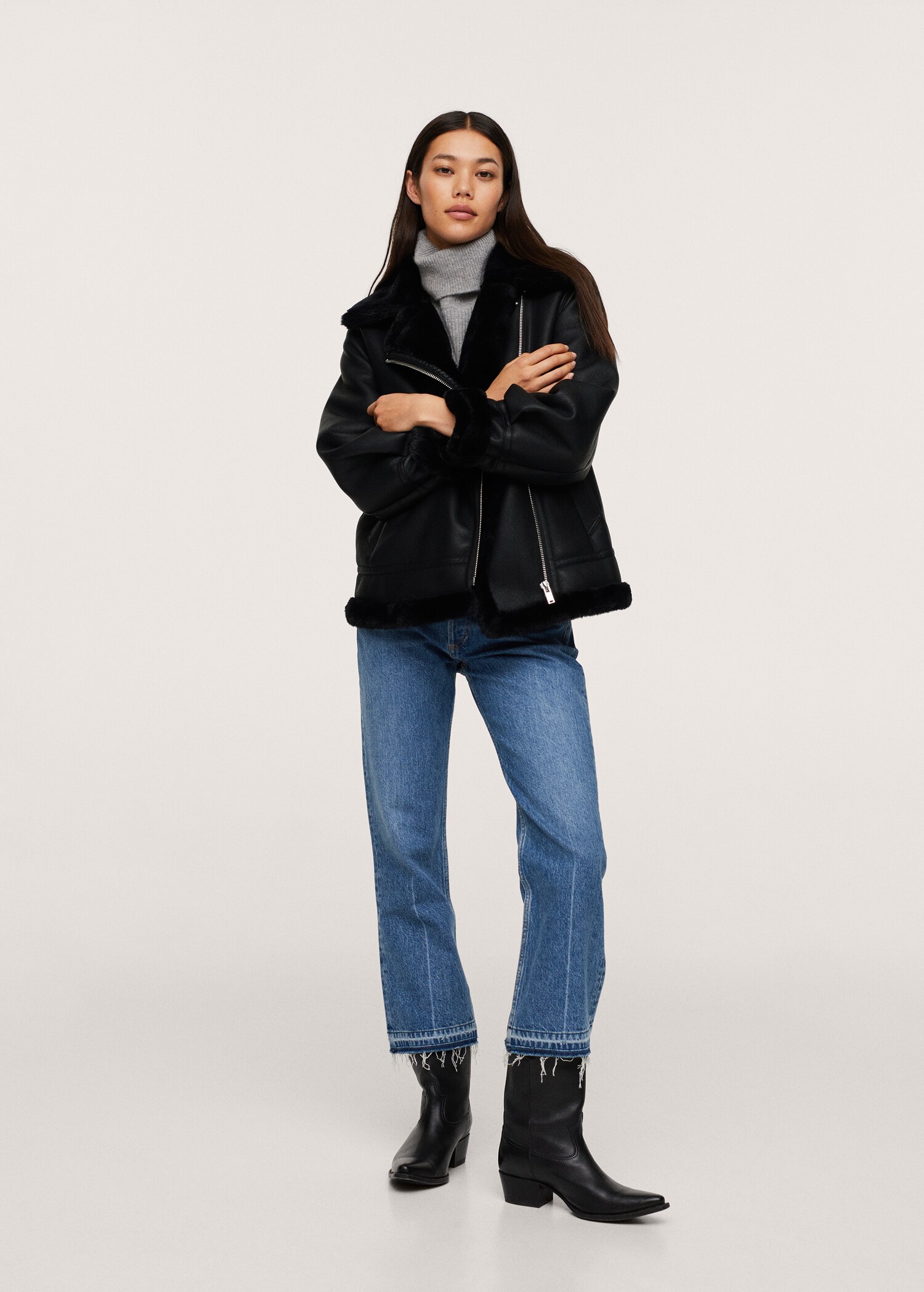 Faux-fur lining biker jacket - General plane