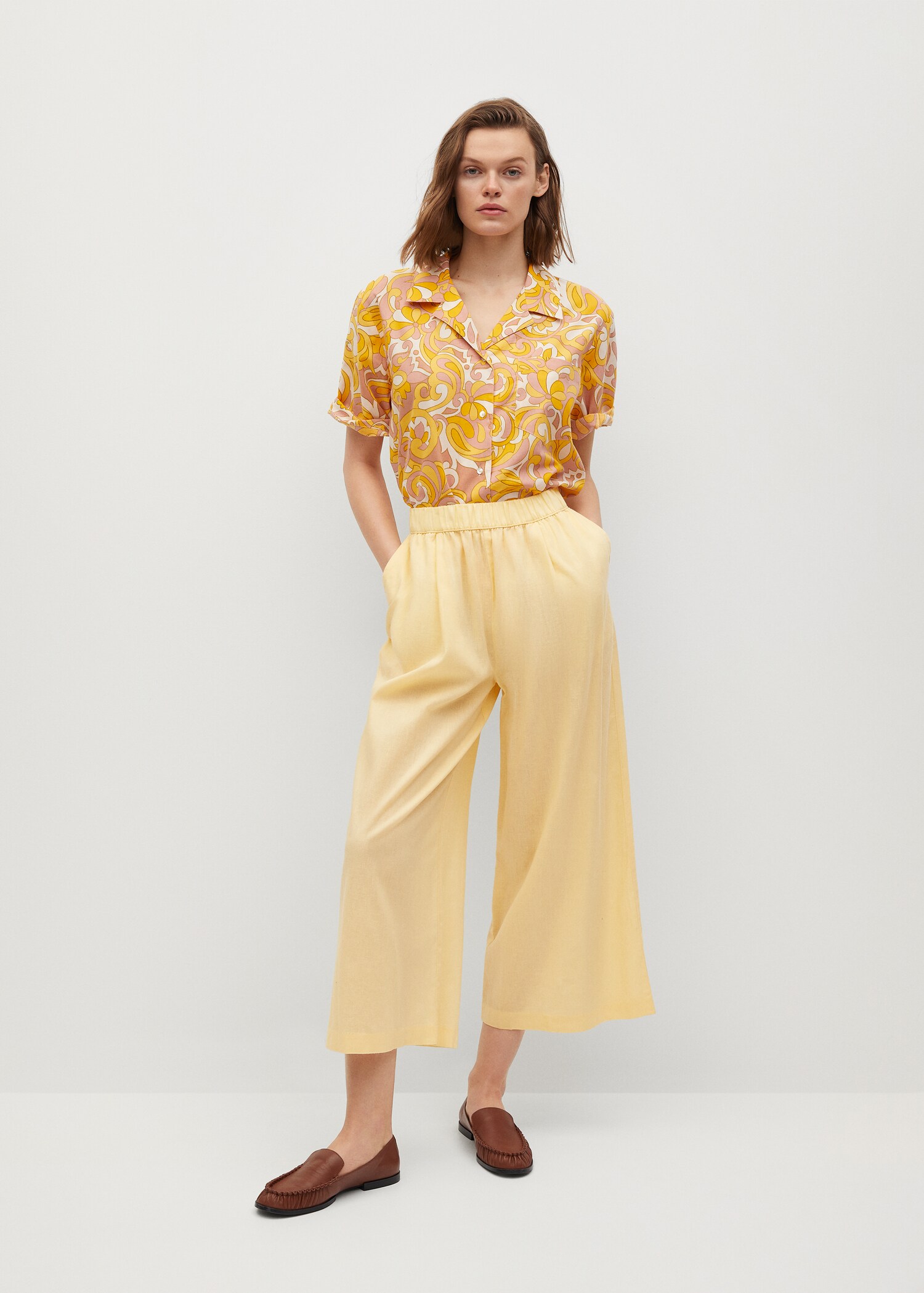 Linen-blend culotte trousers - General plane