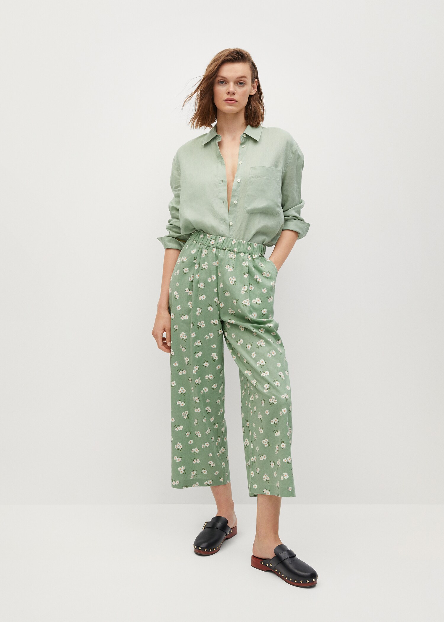 Linen-blend culotte trousers - General plane