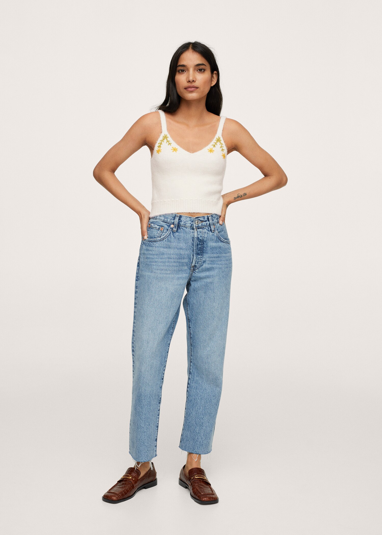Flowers knitted cropped top - General plane