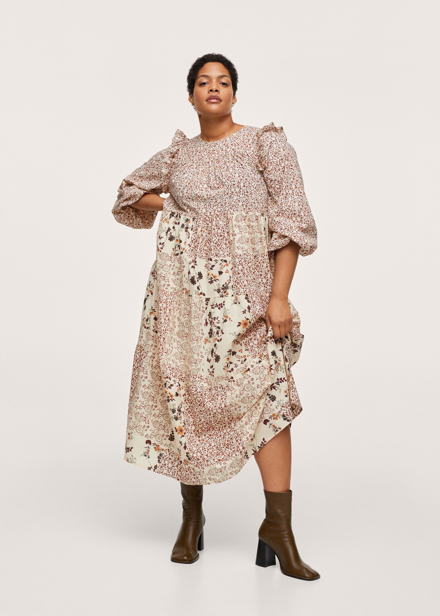 Vestido estampado patchwork - Plano general