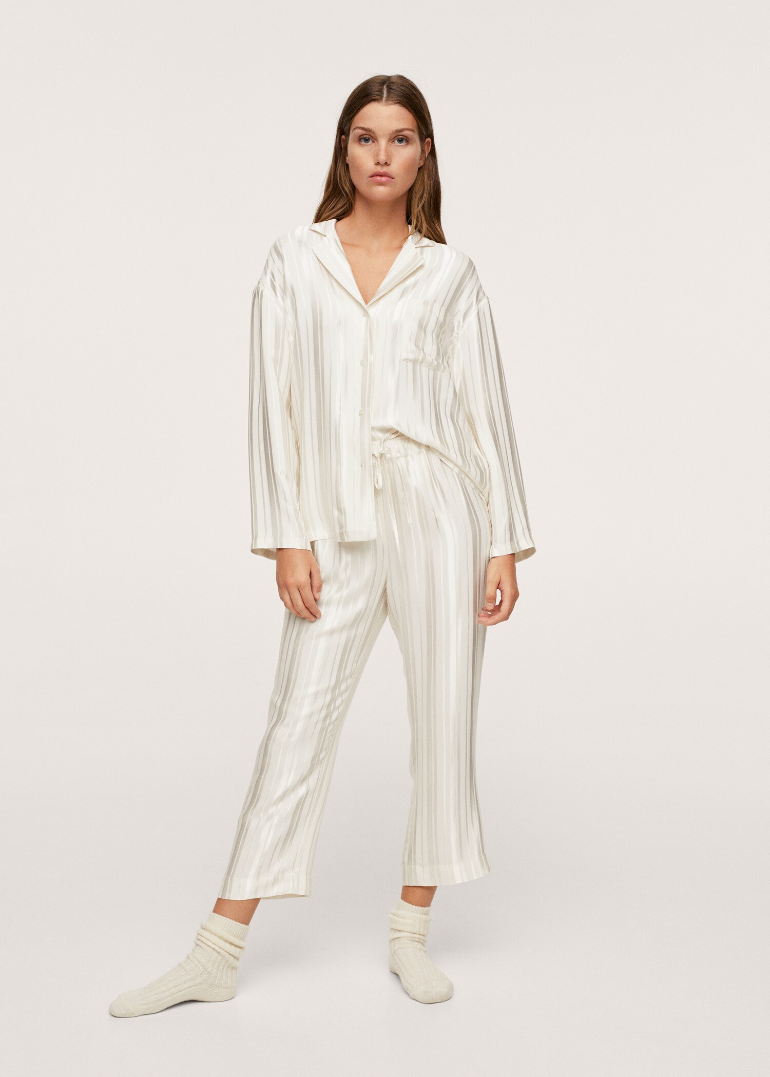 Striped satin pyjama shirt - General plane