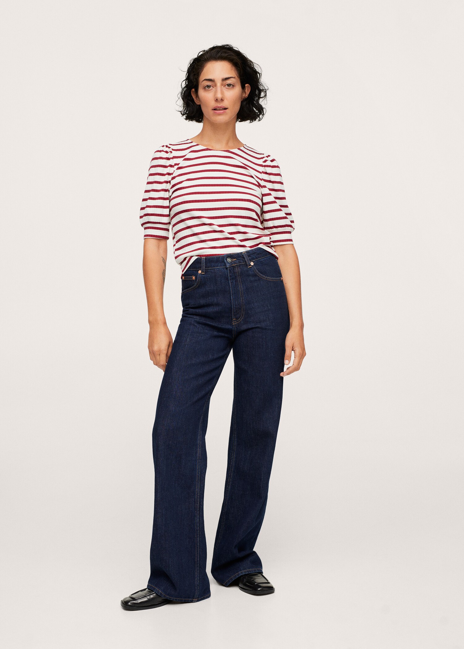 Puffed sleeves ribbed T-shirt - General plane