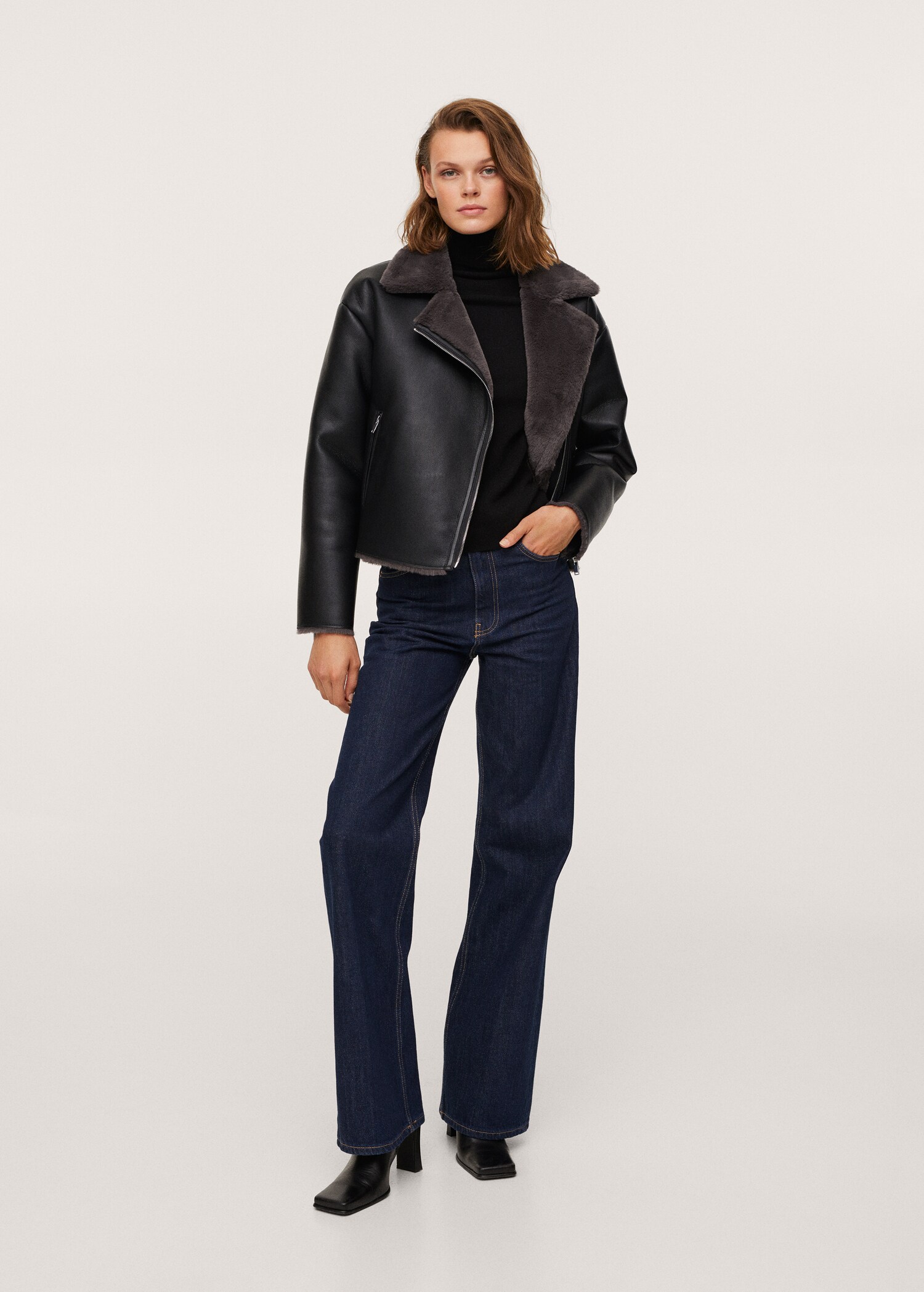 Faux shearling-lined biker jacket - General plane